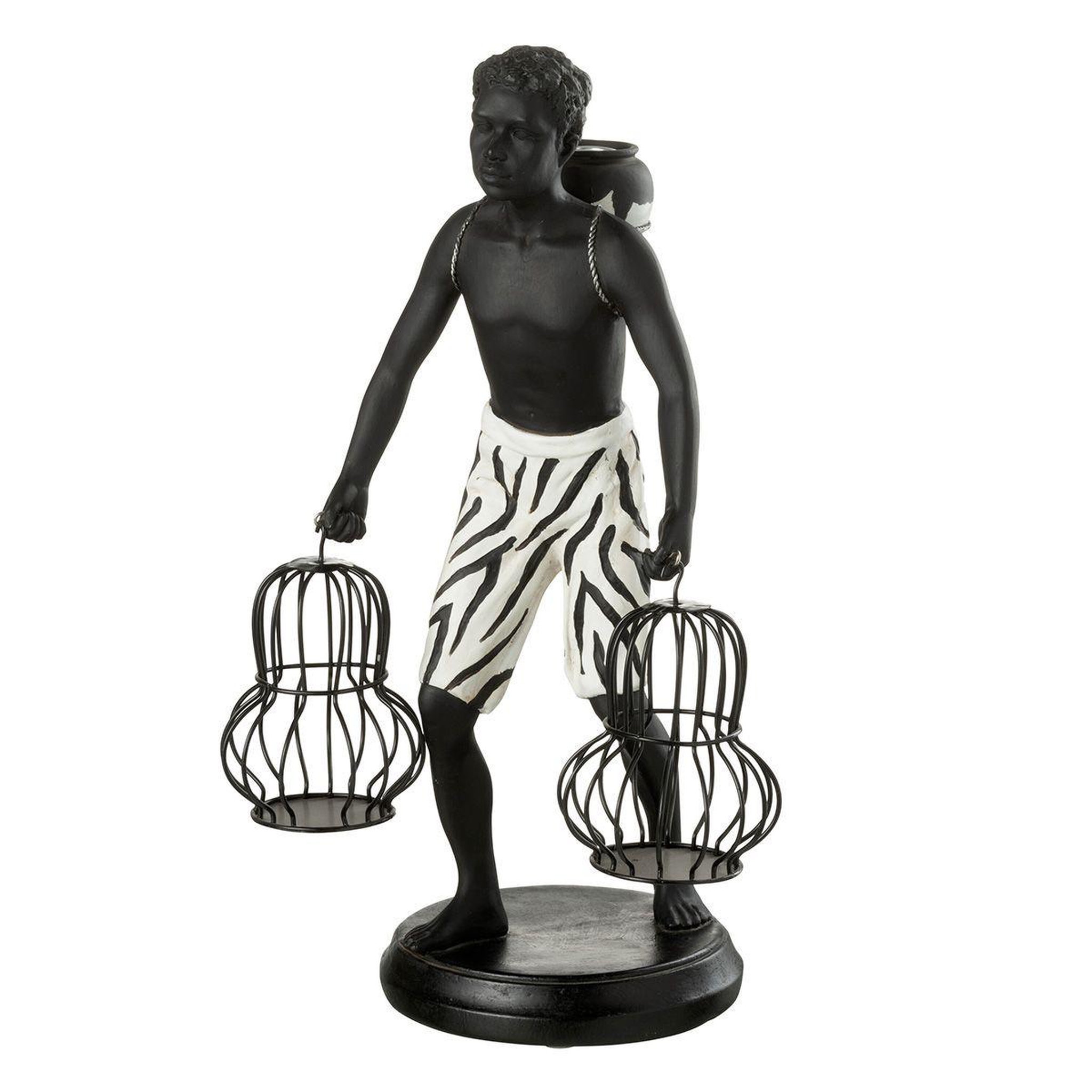J-LINE Statuette déco  garçon debout panier  31cm noir