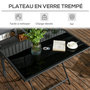 Voir la diapositive 6 : OUTSUNNY Table de jardin pliable 6 places - espace parasol - dim. 110 x 70 x 70 cm - métal époxy plateau verre trempé noir