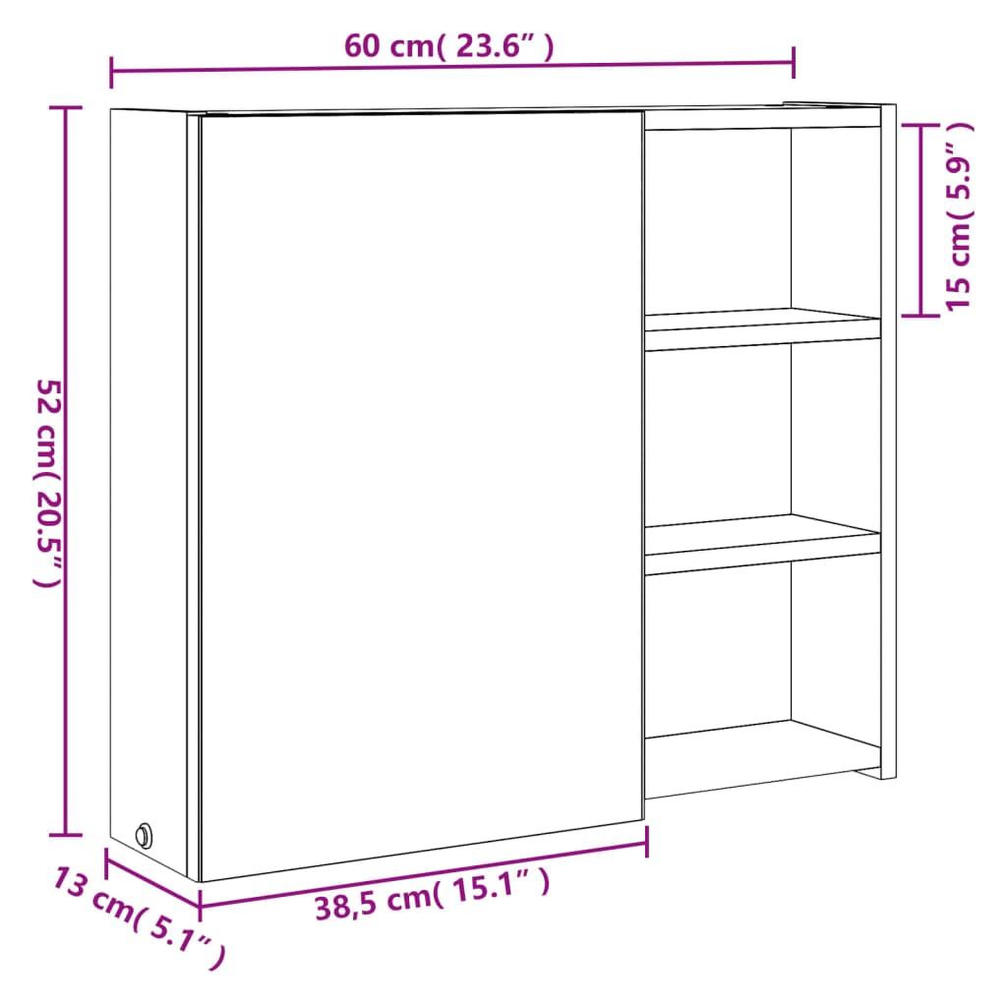 Voir la diapositive 6 : VIDAXL Armoire de salle de bain a miroir avec LED chene 60x13x52 cm