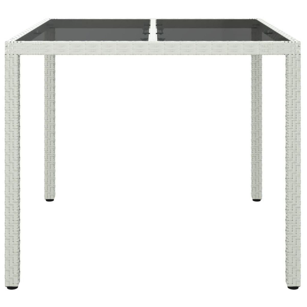 VIDAXL Table de jardin 90x90x75cm Verre trempe et resine tressee Blanc