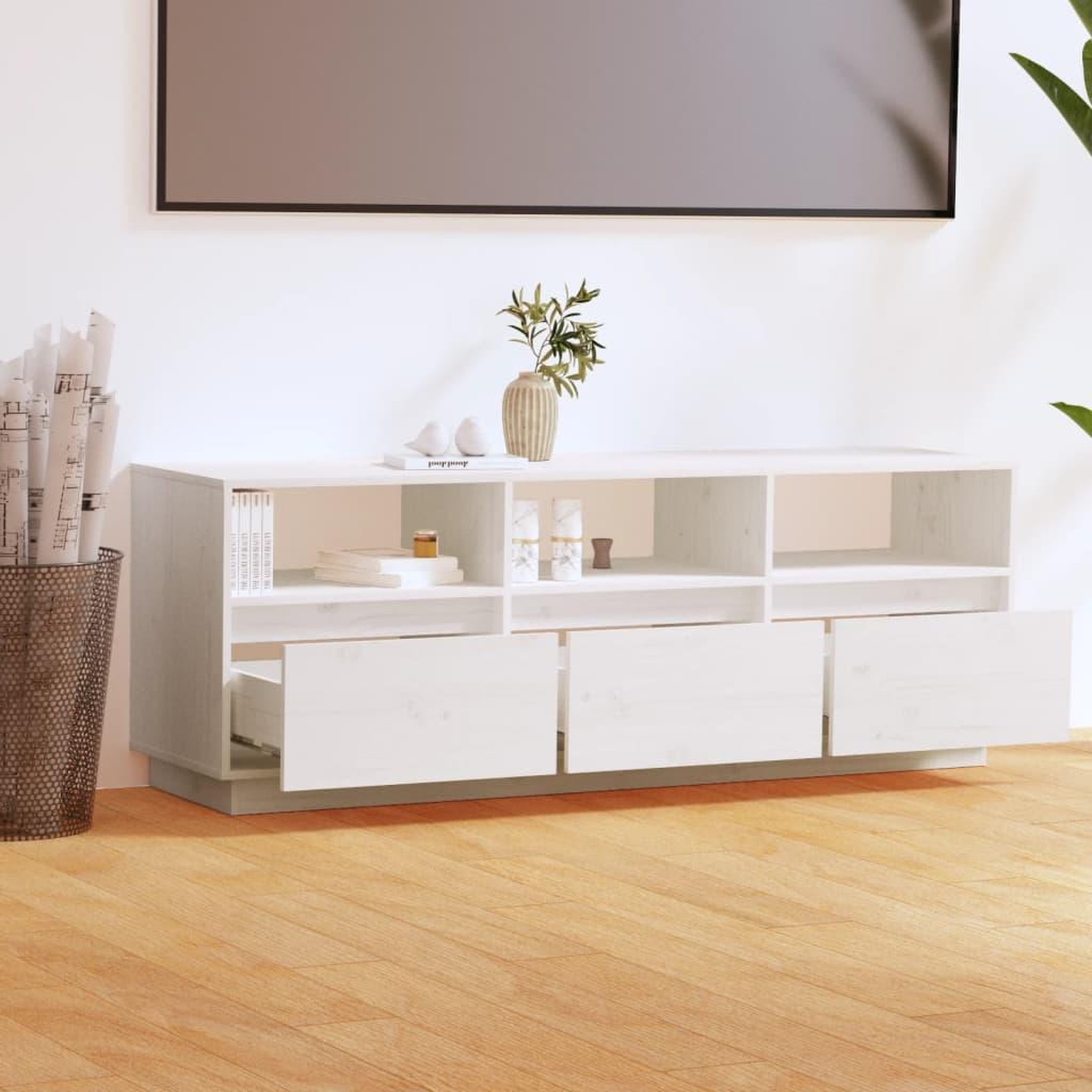 Voir la diapositive 3 : VIDAXL Meuble TV Blanc 140x37x50 cm Bois de pin massif