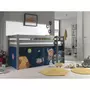 Vipack Lit Enfant Surélevé Pino 90x200cm Gris + Rideau de lit Space pour lit Pino