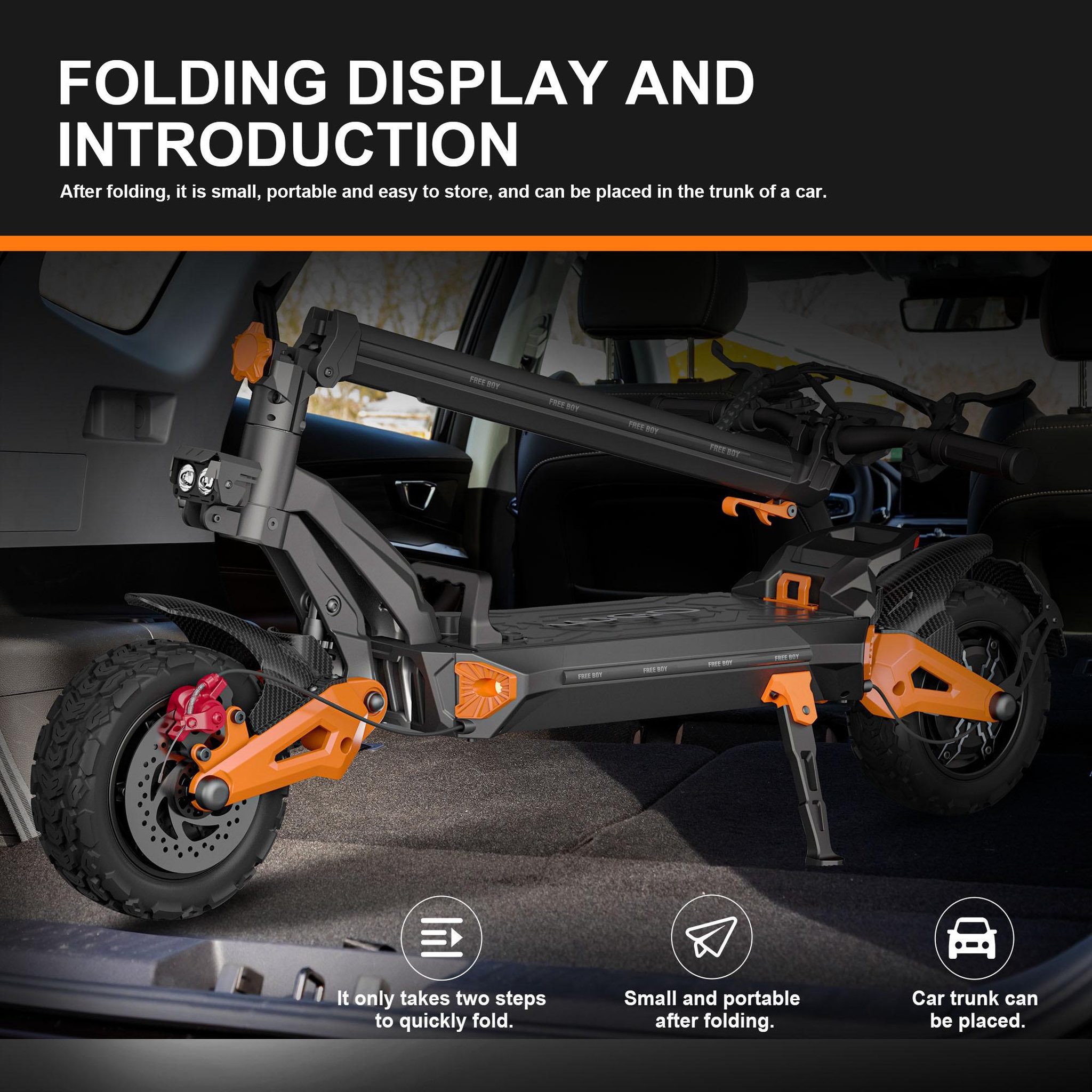 Voir la diapositive 2 : FREEBOY Trottinette électrique freeboy h9, autonomie de 80 km, double motorisation, pneus de 11 pouces
