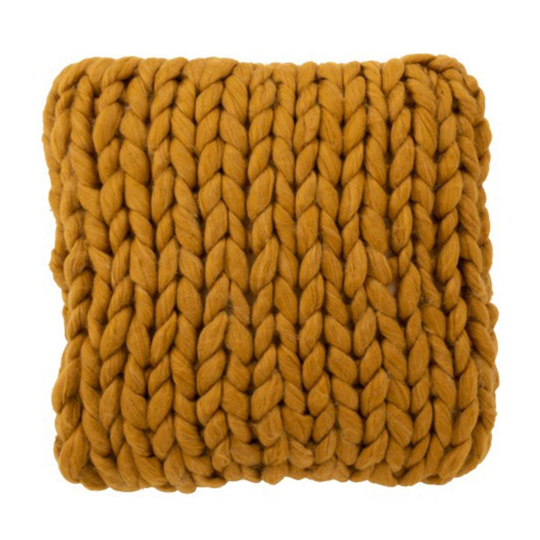 Voir la diapositive 1 : J-LINE Coussin carré déco  tricoté  40x40cm ocre
