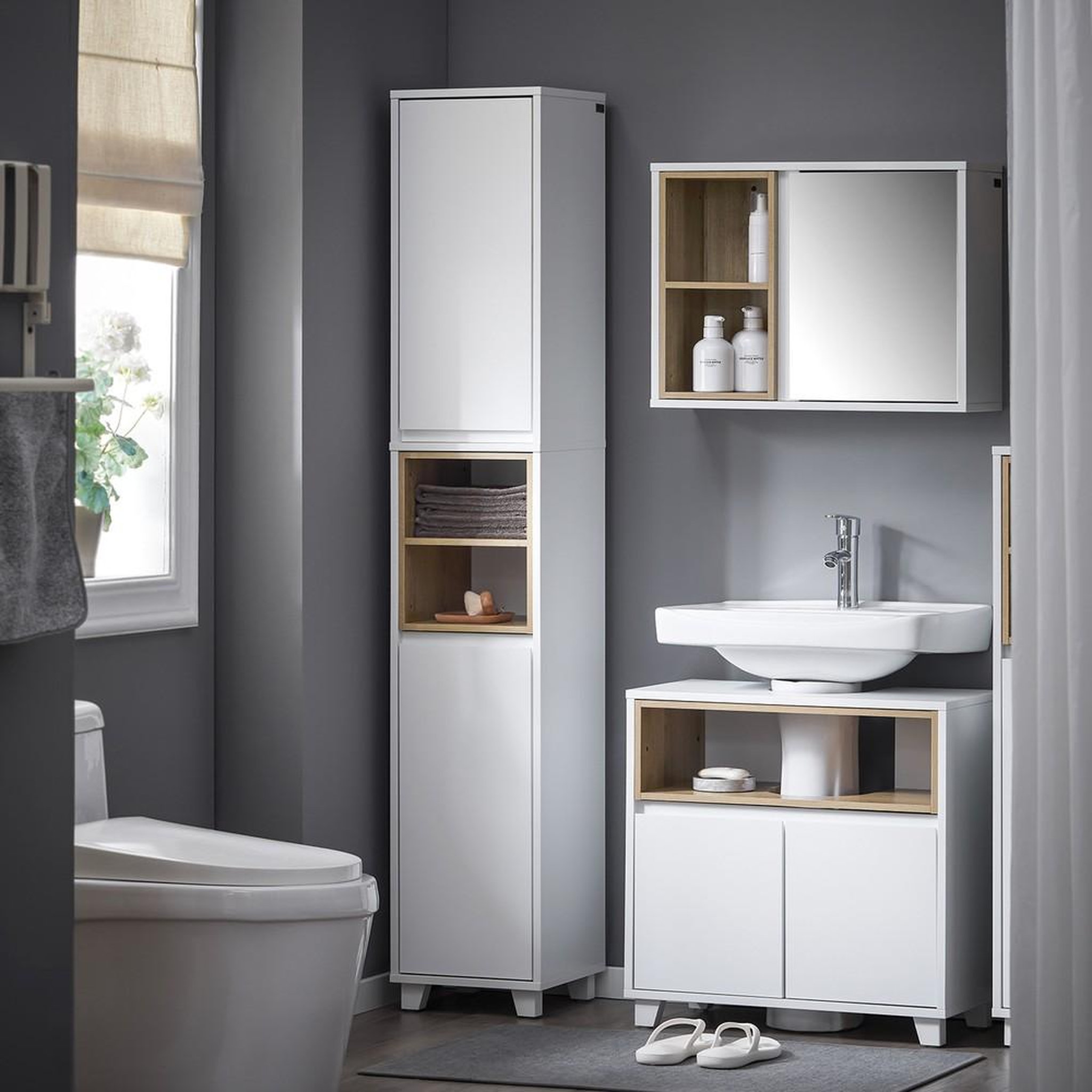 Voir la diapositive 2 : SOBUY SoBuy - Colonne De Salle De Bain à deux portes - Moderne - BZR147