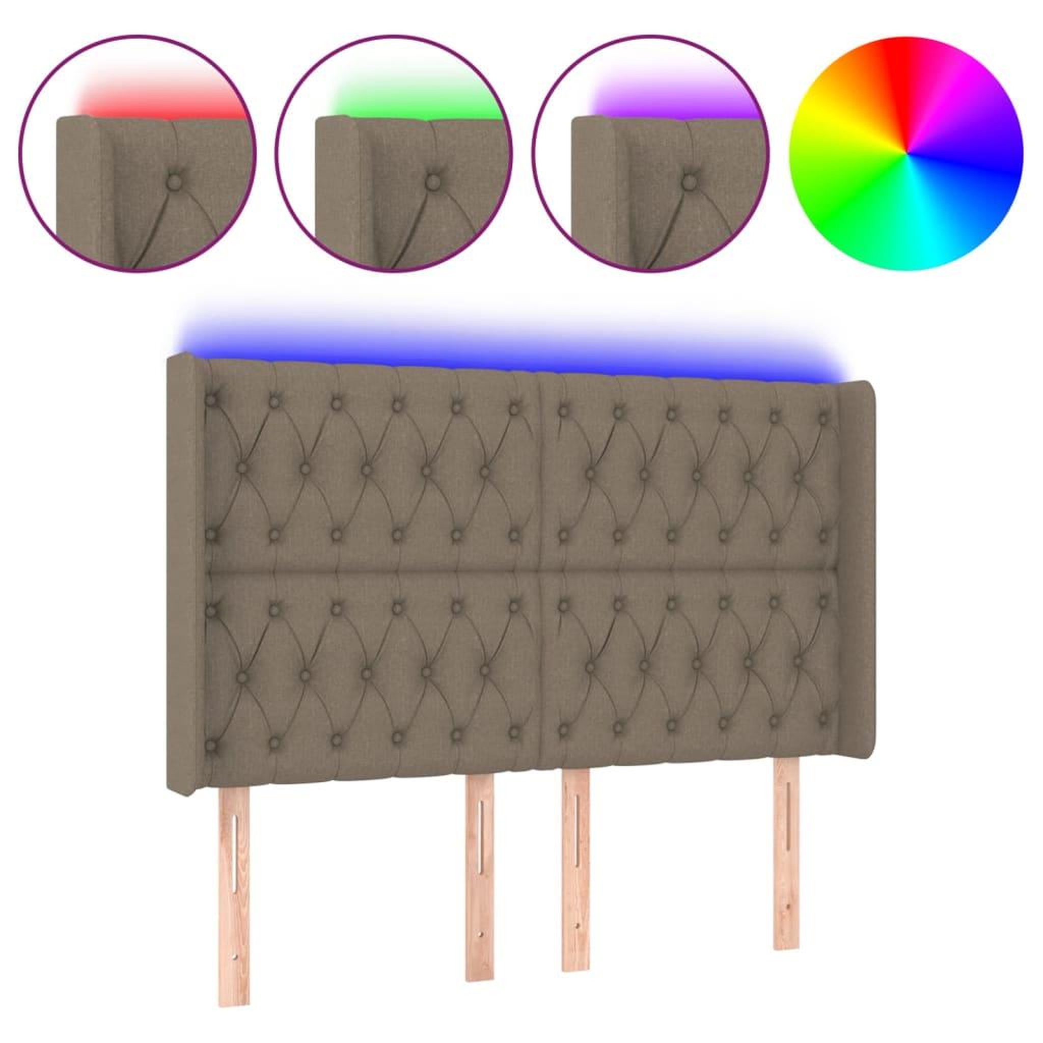 Voir la diapositive 2 : VIDAXL Tete de lit a LED Taupe 147x16x118/128 cm Tissu