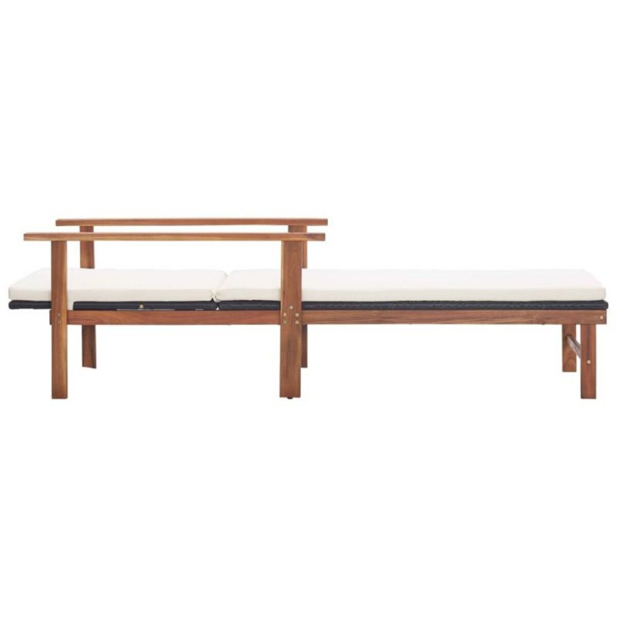 VIDAXL Chaise longue et coussin Résine tressée et bois d acacia Noir