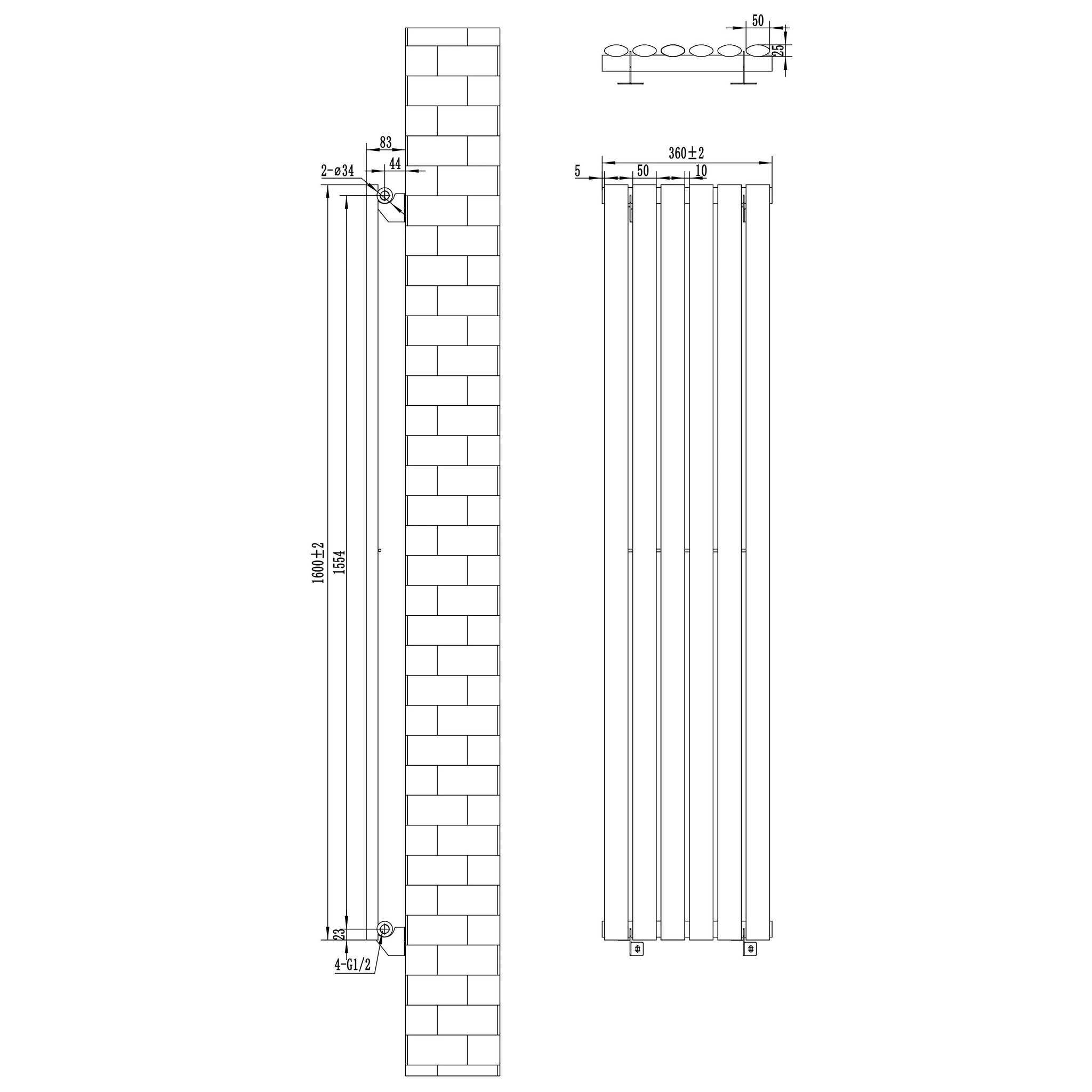 Voir la diapositive 5 : MONSTERSHOP Radiateur à colonnes ovales & vannes, 1 panneau - 1600 x 360 mm