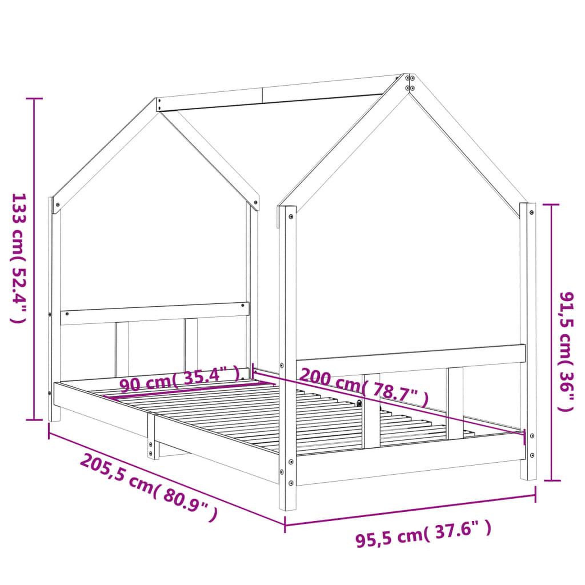 Voir la diapositive 6 : VIDAXL Cadre de lit pour enfants blanc 90x200 cm bois de pin massif