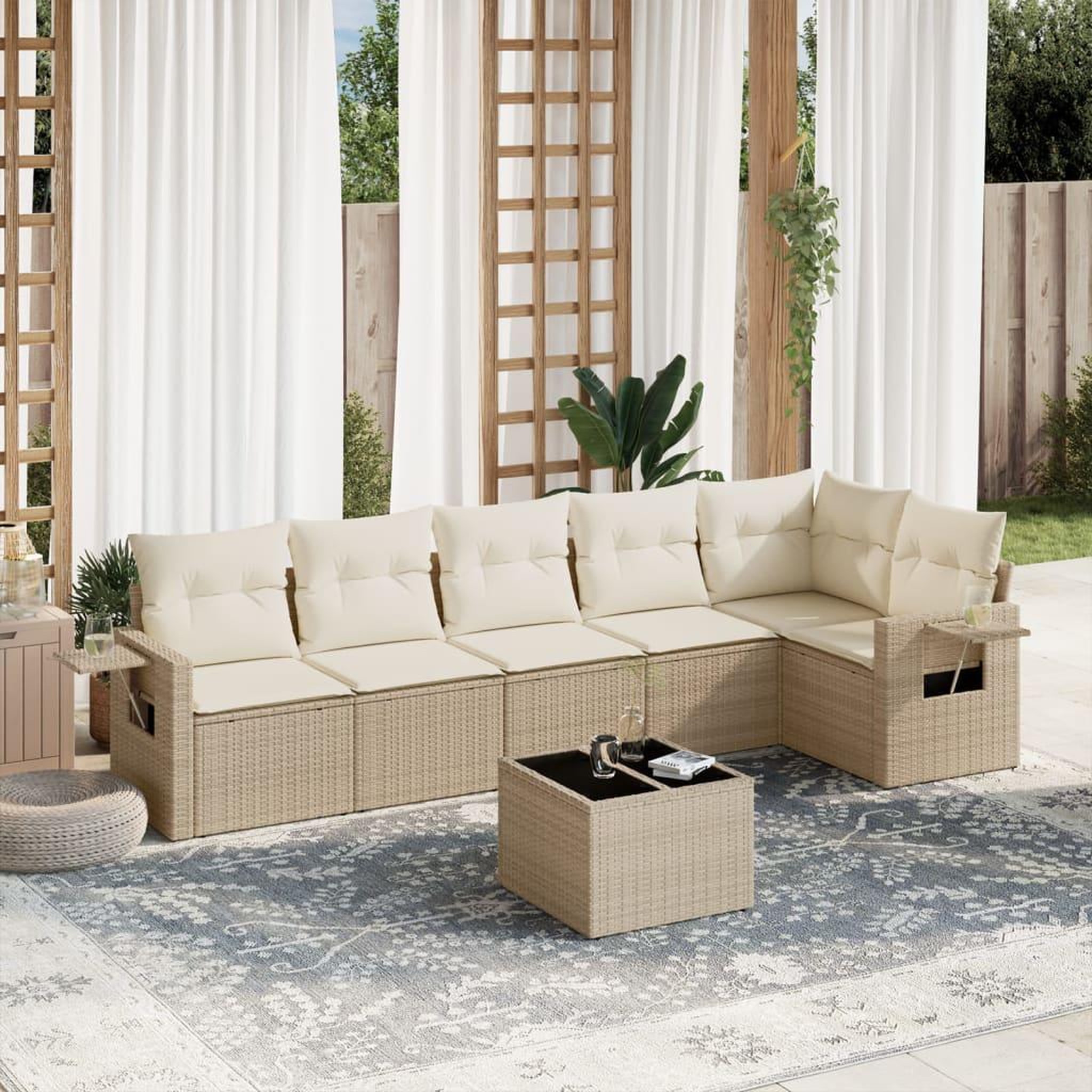 VIDAXL Salon de jardin avec coussins 7 pcs beige resine tressee