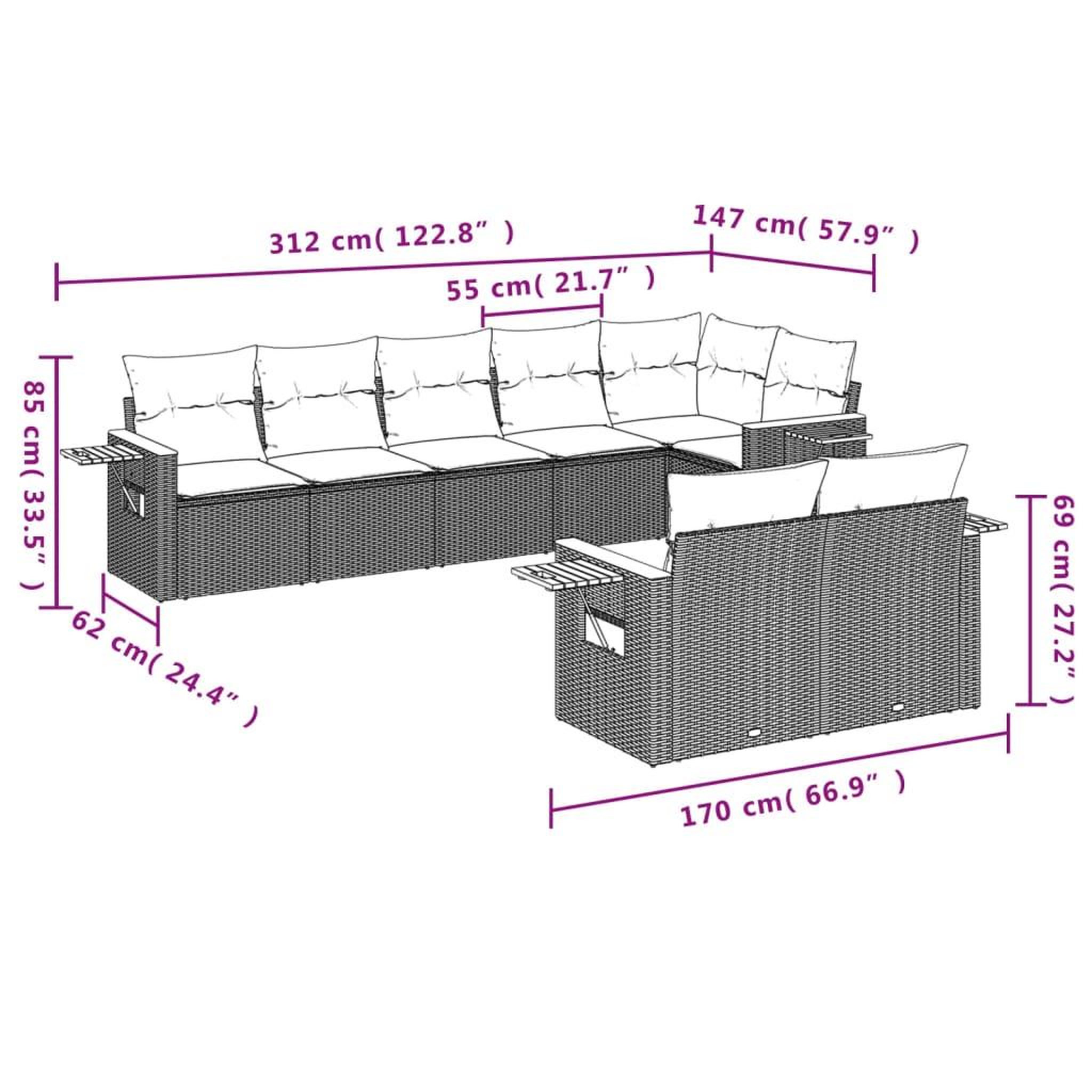 Voir la diapositive 6 : VIDAXL Salon de jardin 8 pcs avec coussins gris resine tressee