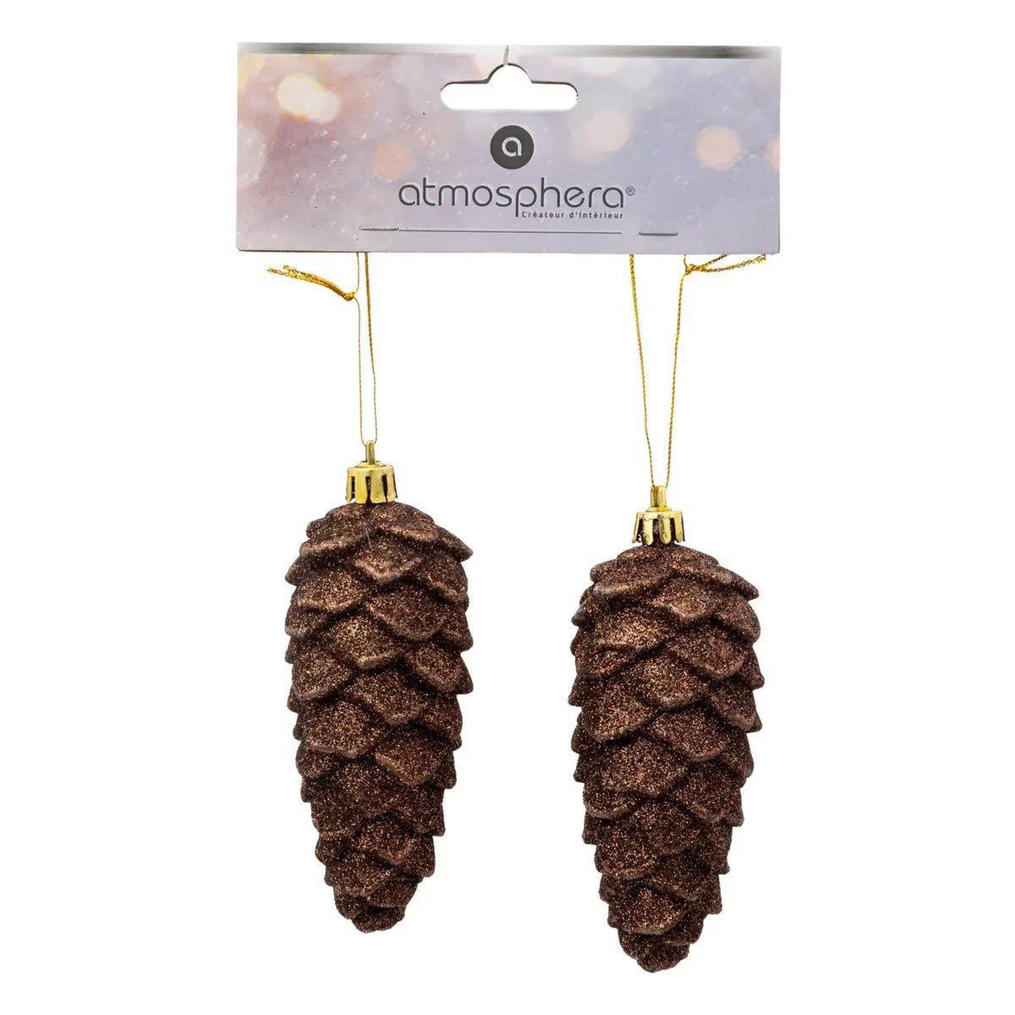 Voir la diapositive 3 : ATMOSPHERA Lot de 2 sujets de noël  pommes de pin  12cm marron