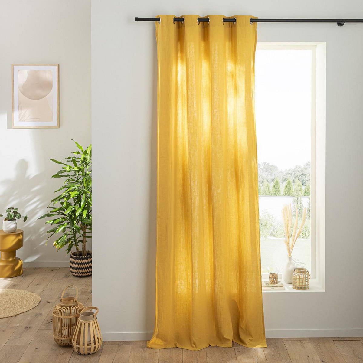 FUTURE HOME Rideau uni en gaze de coton oeillets à l'unité 140x300cm