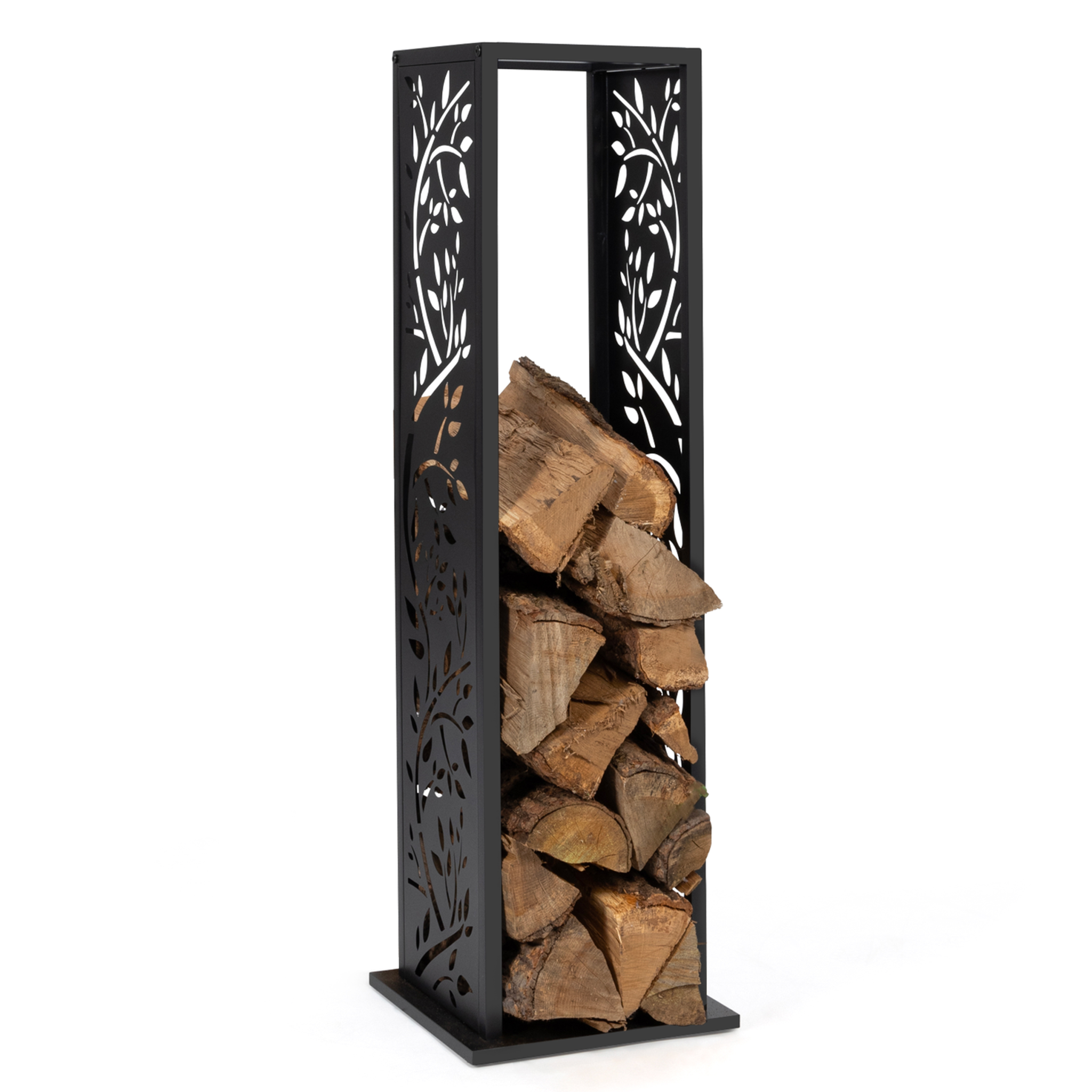 ID MARKET Range bûches vertical acier noir motif arbre h.112 cm pour cheminée