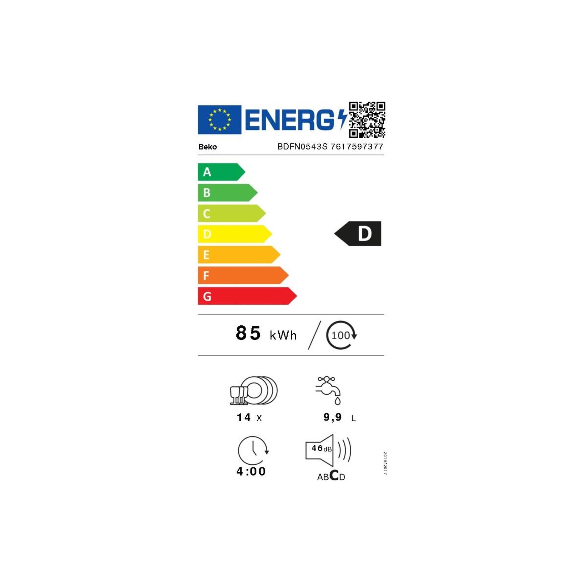 Voir la diapositive 2 : Beko Lave-vaisselle 60cm 14 couverts 46db - bdfn0543s