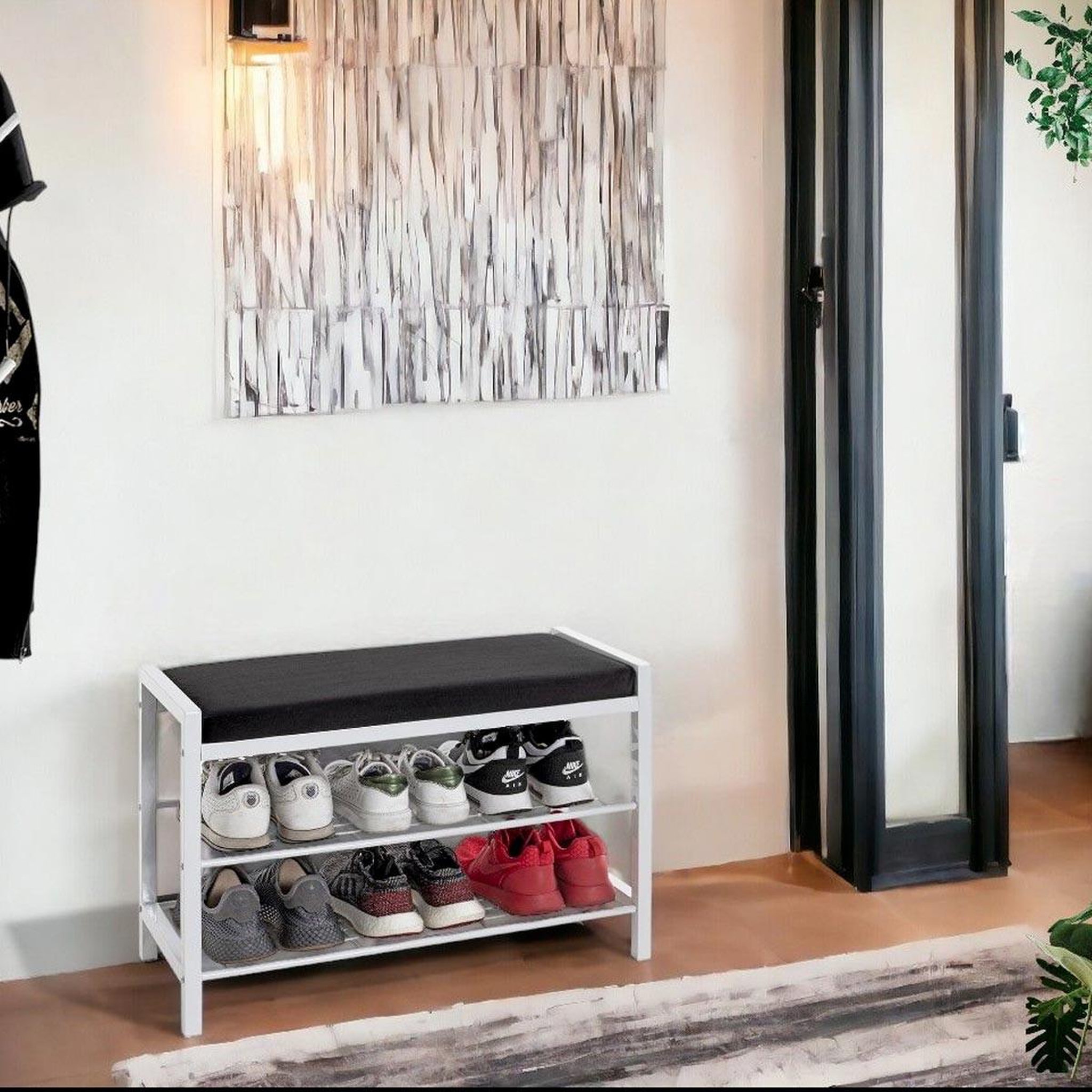 Voir la diapositive 4 : Paris Prix Banc rangement à chaussures  elia  75cm blanc & noir