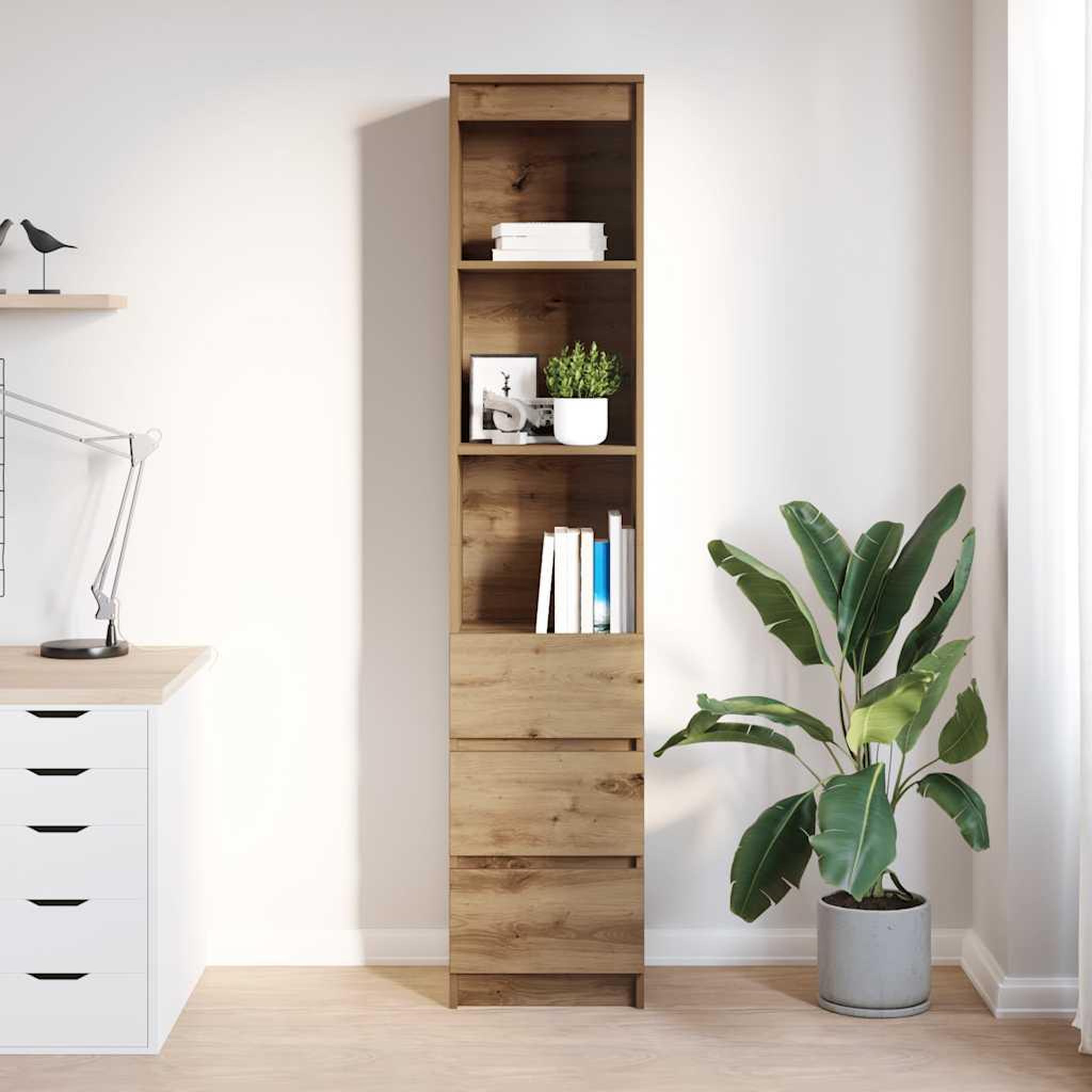 Voir la diapositive 3 : VIDAXL Buffet haut chene artisanal 37,5x35x180 cm bois d'ingenierie