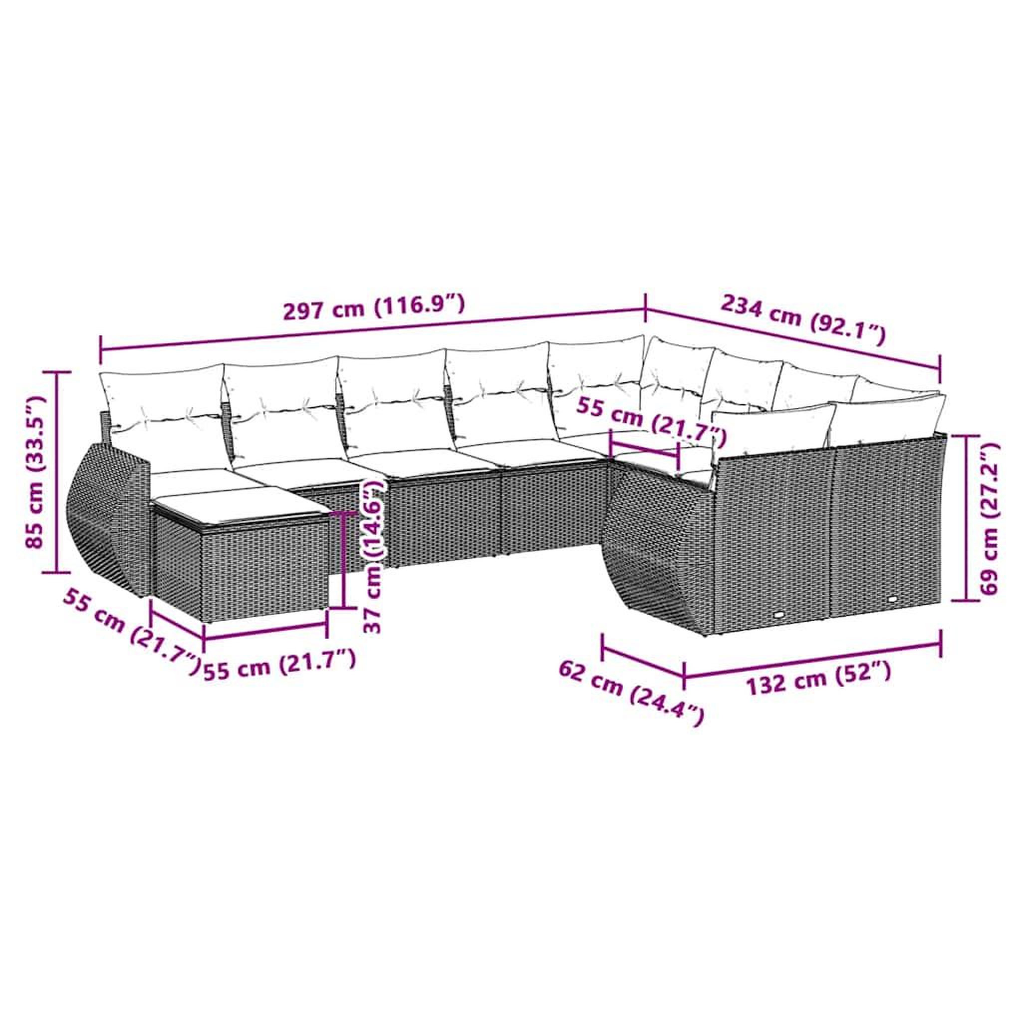 Voir la diapositive 6 : VIDAXL Salon de jardin avec coussins 10 pcs gris clair resine tressee