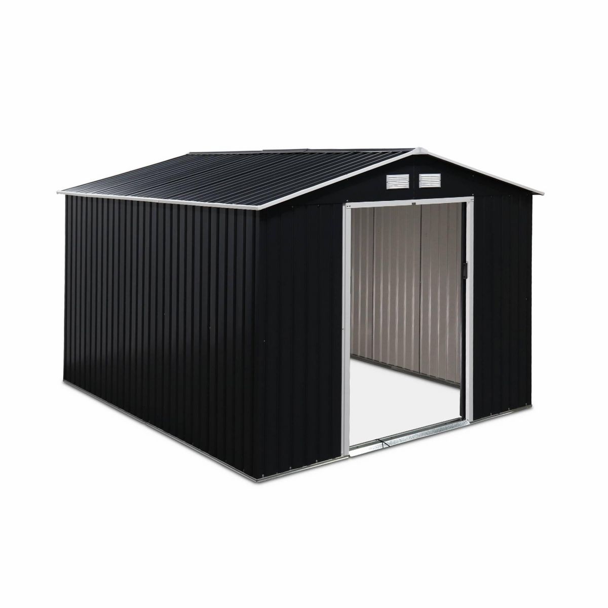 SWEEEK Abri de jardin en métal - FLANDRE 8.84m² gris anthracite - Cabane à outils avec deux grandes portes coulissantes. kit de fixation sol inclus. maison de rangement. remise