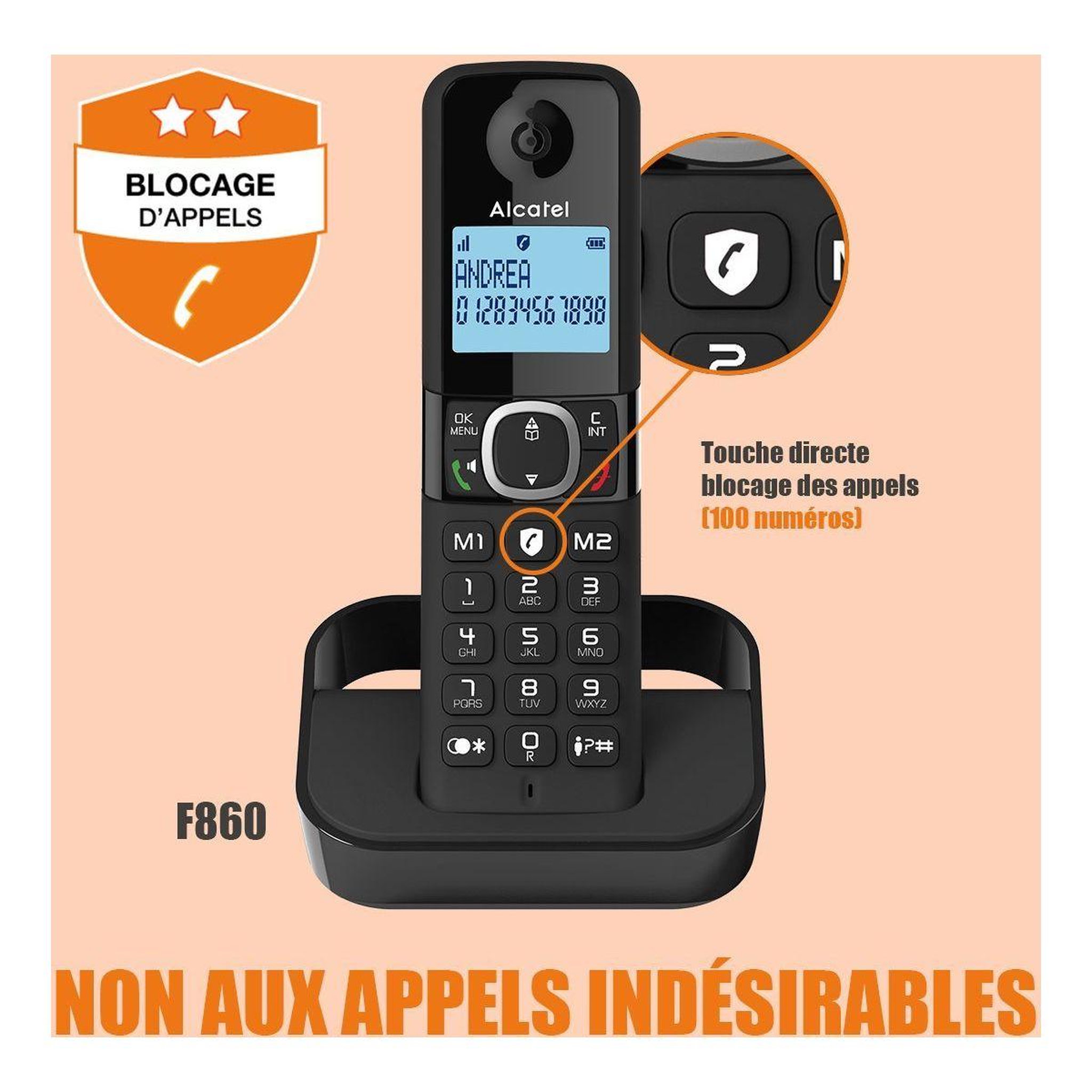 Voir la diapositive 3 : Alcatel Téléphone sans fil f860 duo noir