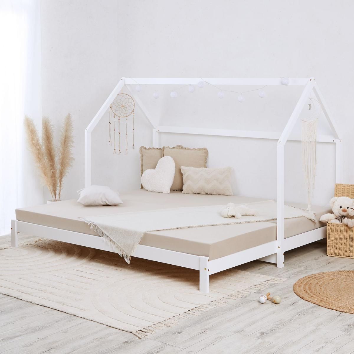 HomeStyle4U Lit Cabane Enfant 90x200 cm - blanc