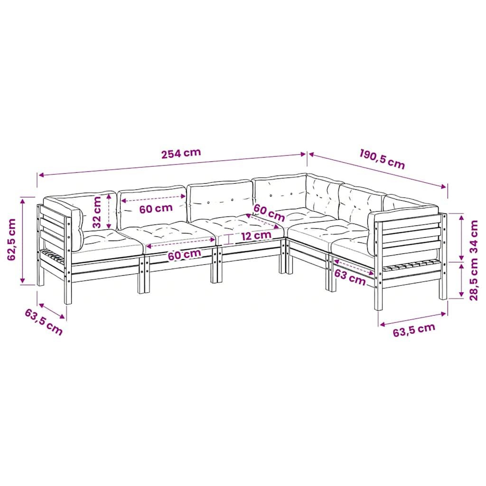 Voir la diapositive 6 : VIDAXL Salon de jardin 6 pcs avec coussins bois de pin impregne