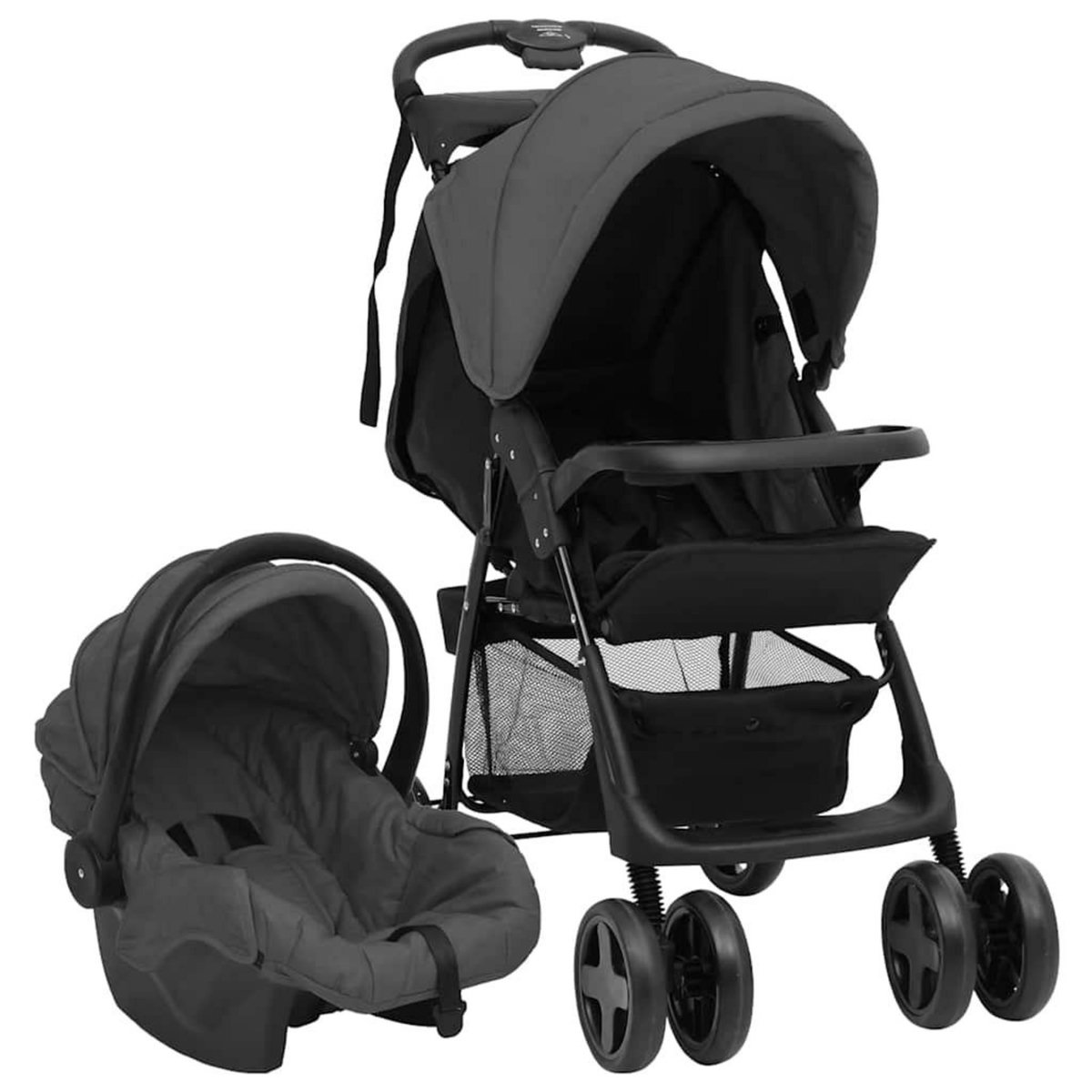 VIDAXL Poussette pour bebe 3-en-1 Gris fonce et noir Acier