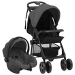 VIDAXL Poussette pour bebe 3-en-1 Gris fonce et noir Acier