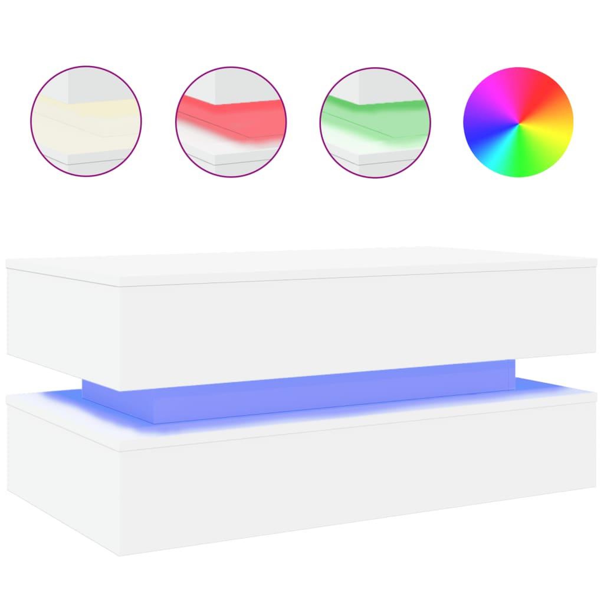 Voir la diapositive 2 : VIDAXL Table basse avec lumieres LED blanc 90x50x40 cm