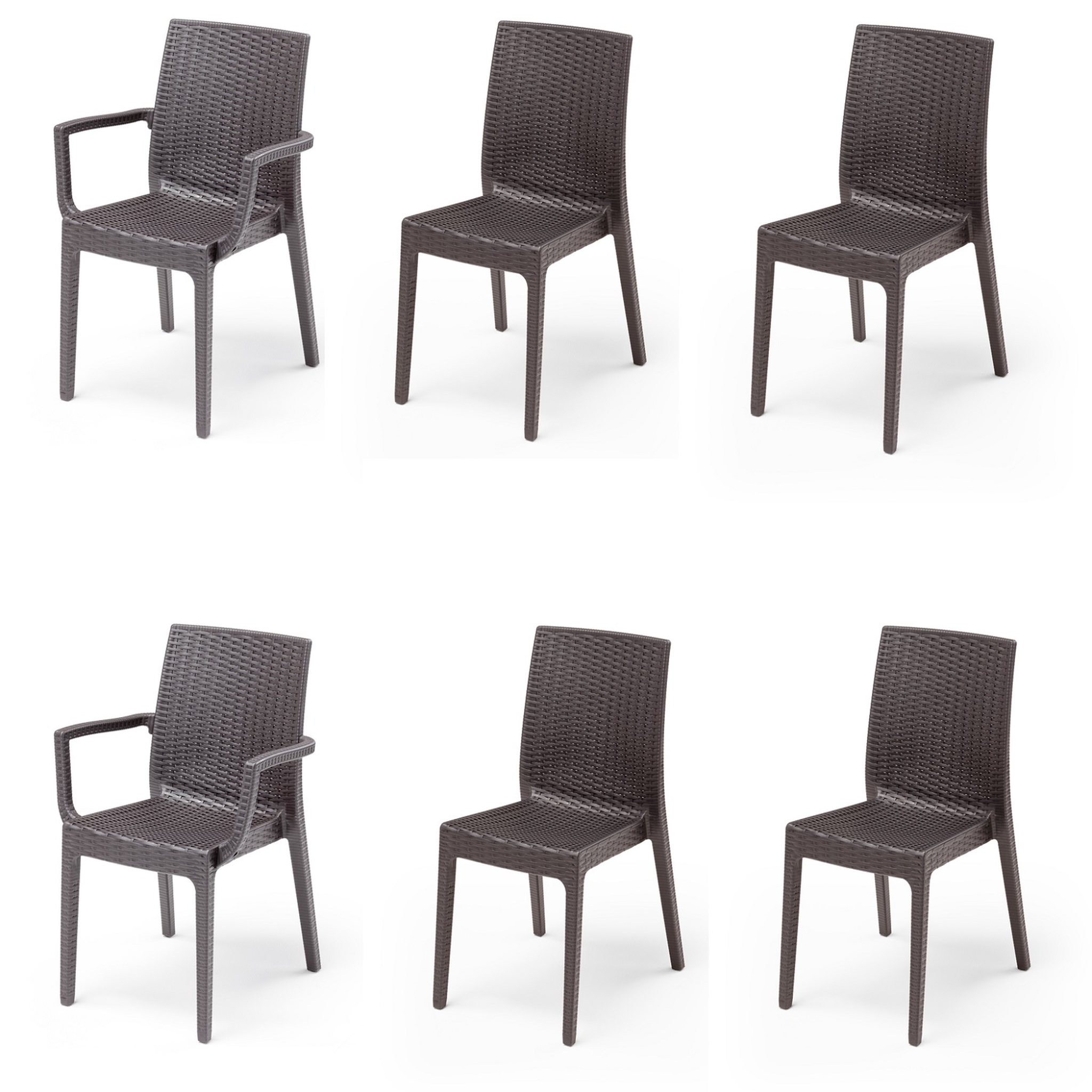 Voir la diapositive 1 : ARETA Lot de 4 chaises et de 2 fauteuils de jardin - Chocolat - URANO