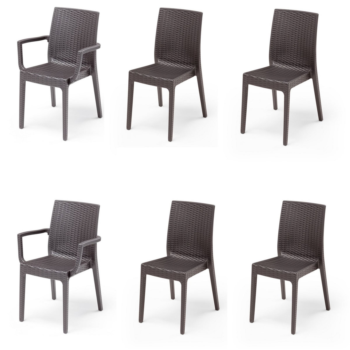 ARETA Lot de 4 chaises et de 2 fauteuils de jardin - Chocolat - URANO