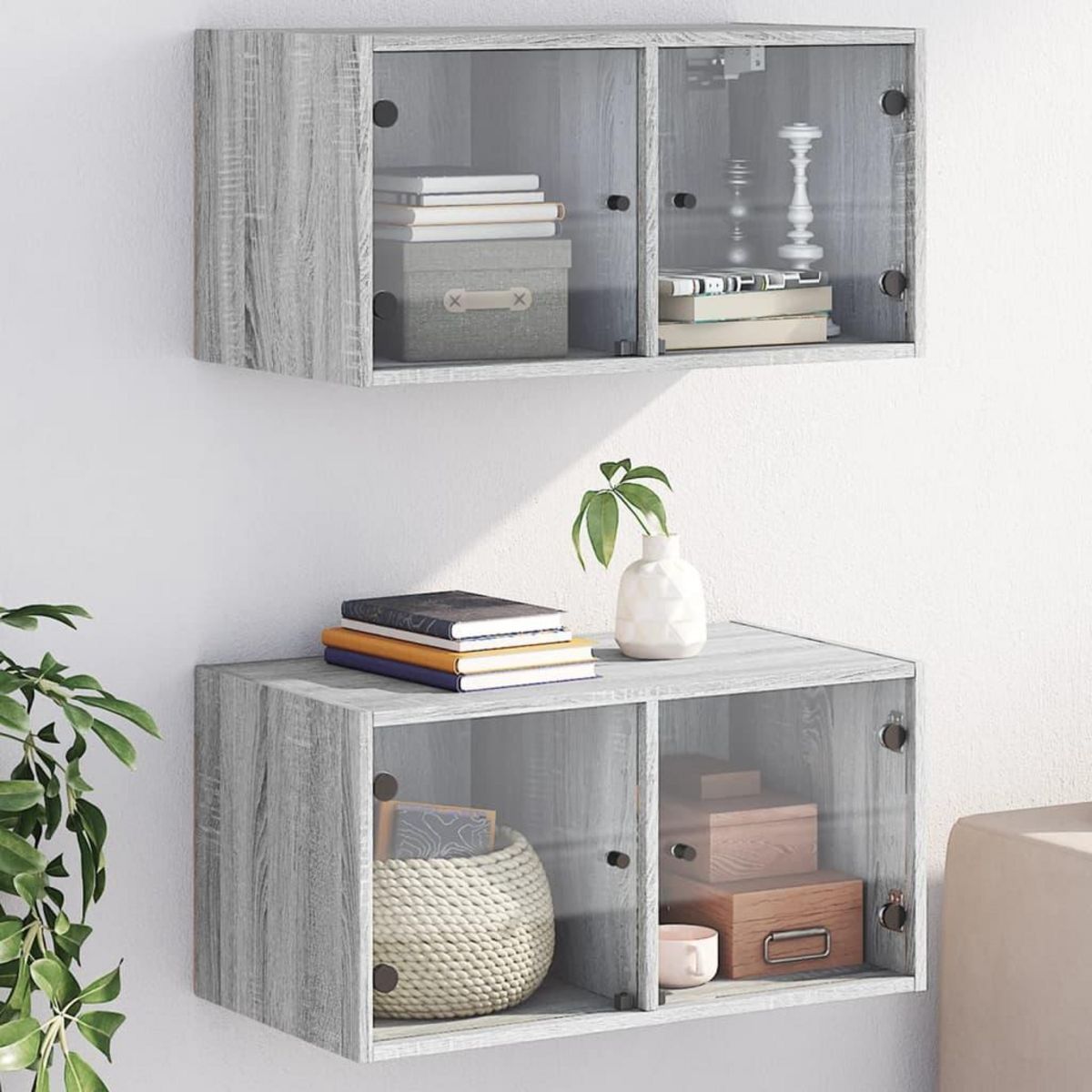 VIDAXL Armoires murales portes vitrees 2 pcs sonoma gris 68,5x37x35 cm