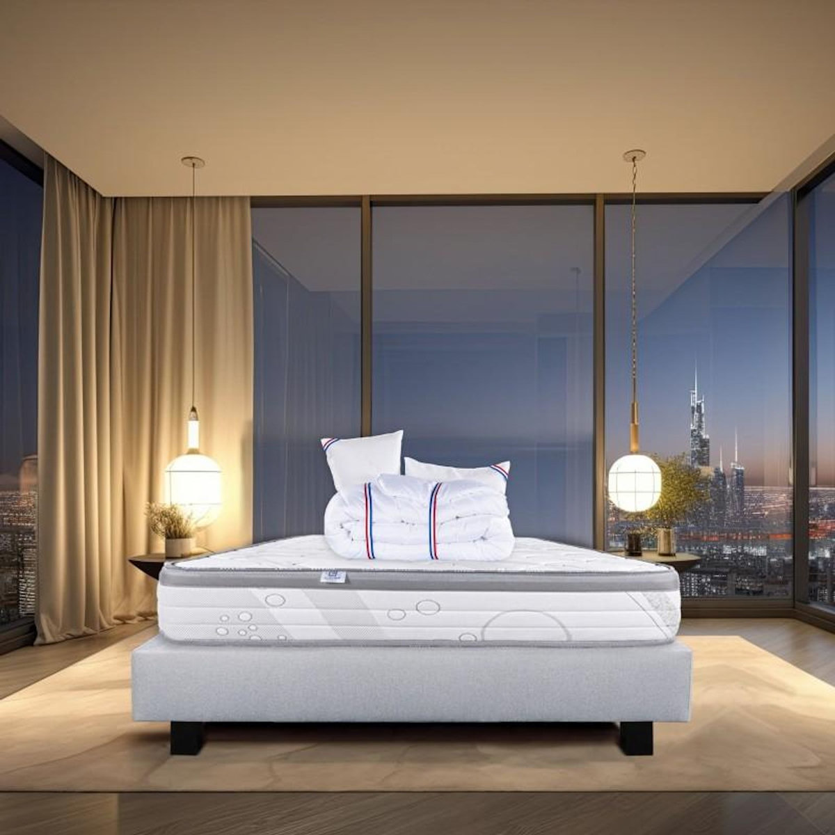 LUXURY LITERIE Ensemble literie ressorts, Relaxation Ferme, Gris