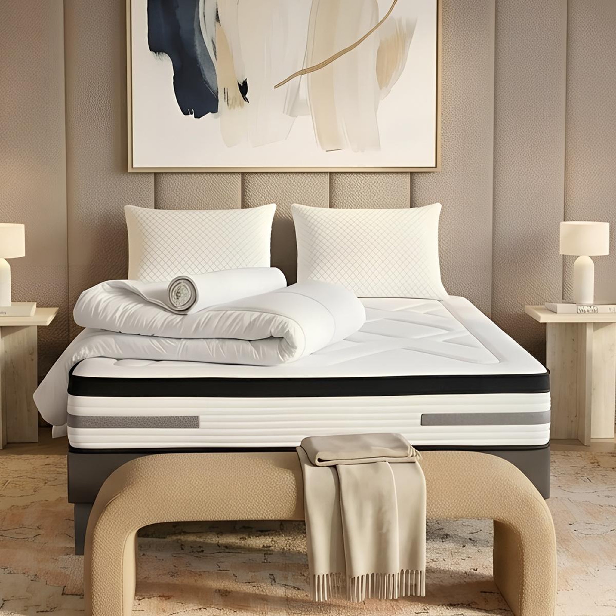 Voir la diapositive 2 : BELLECOUR Bellecour literie | pack prêt à dormir bellevue | matelas ressorts ensachés + sommier + accessoires