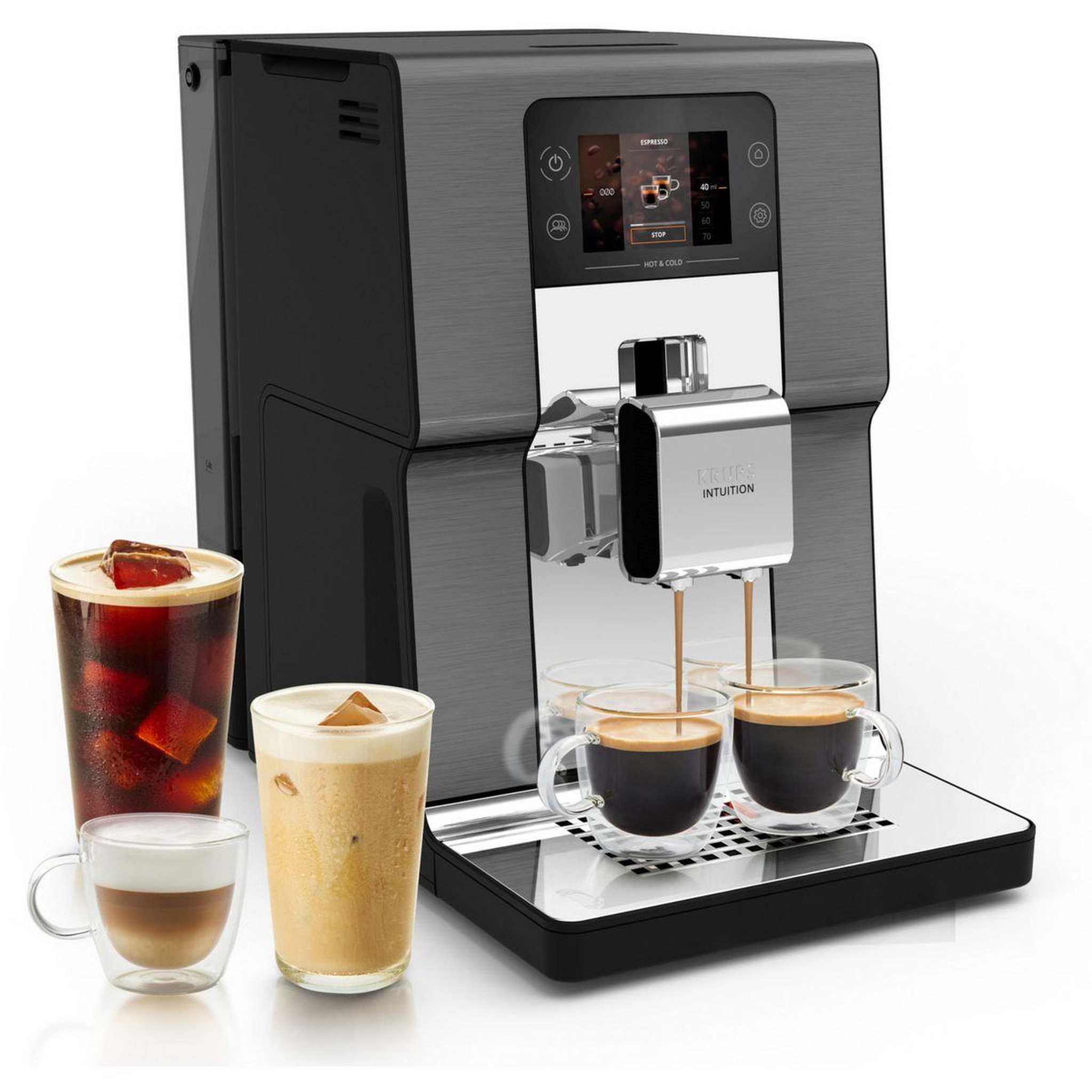 Voir la diapositive 2 : KRUPS Expresso Broyeur EA879NE0 Intuition Experience, Hot&Cold, 36 recettes