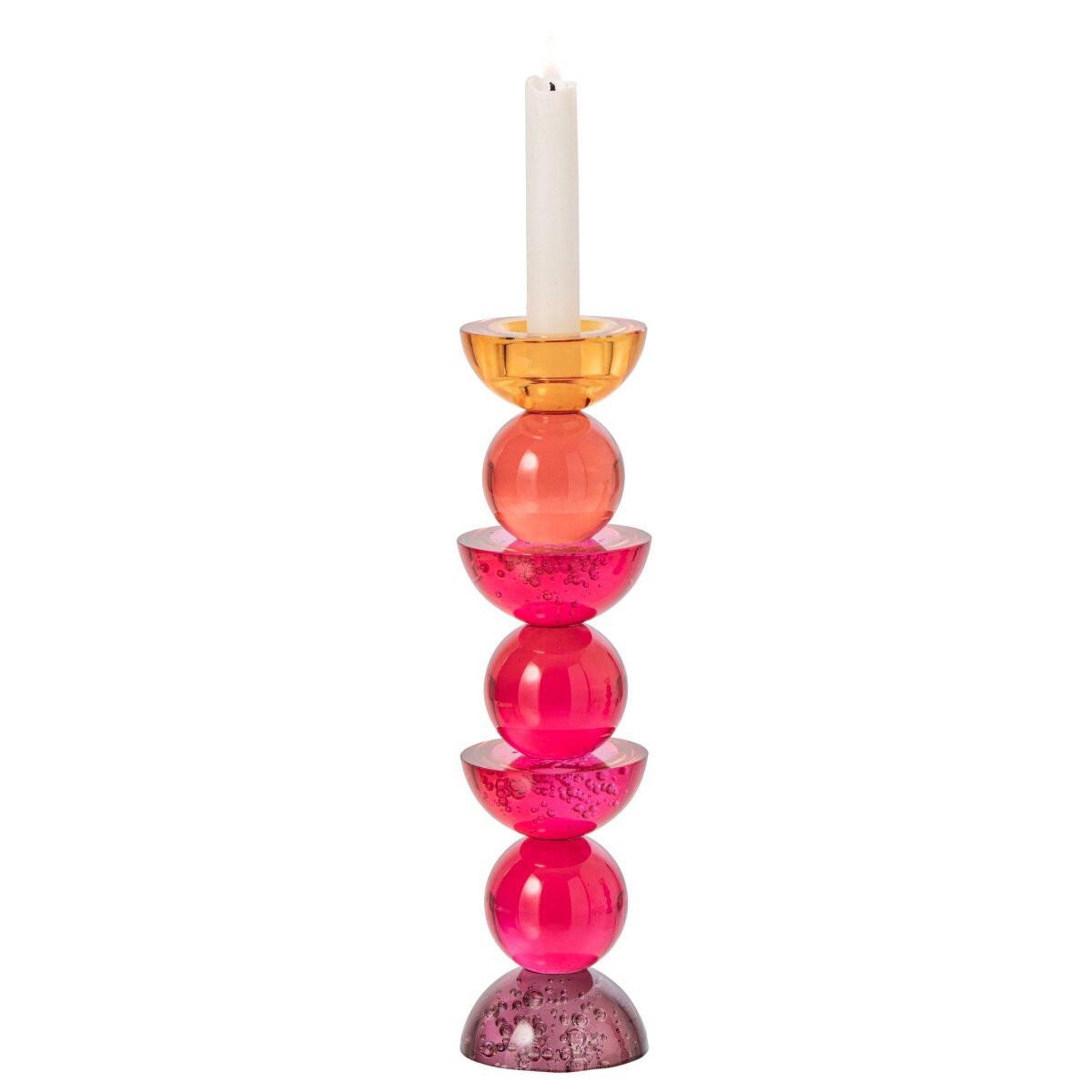 Voir la diapositive 2 : J-LINE Bougeoir Design en Verre  Yannis  30cm Rose & Orange