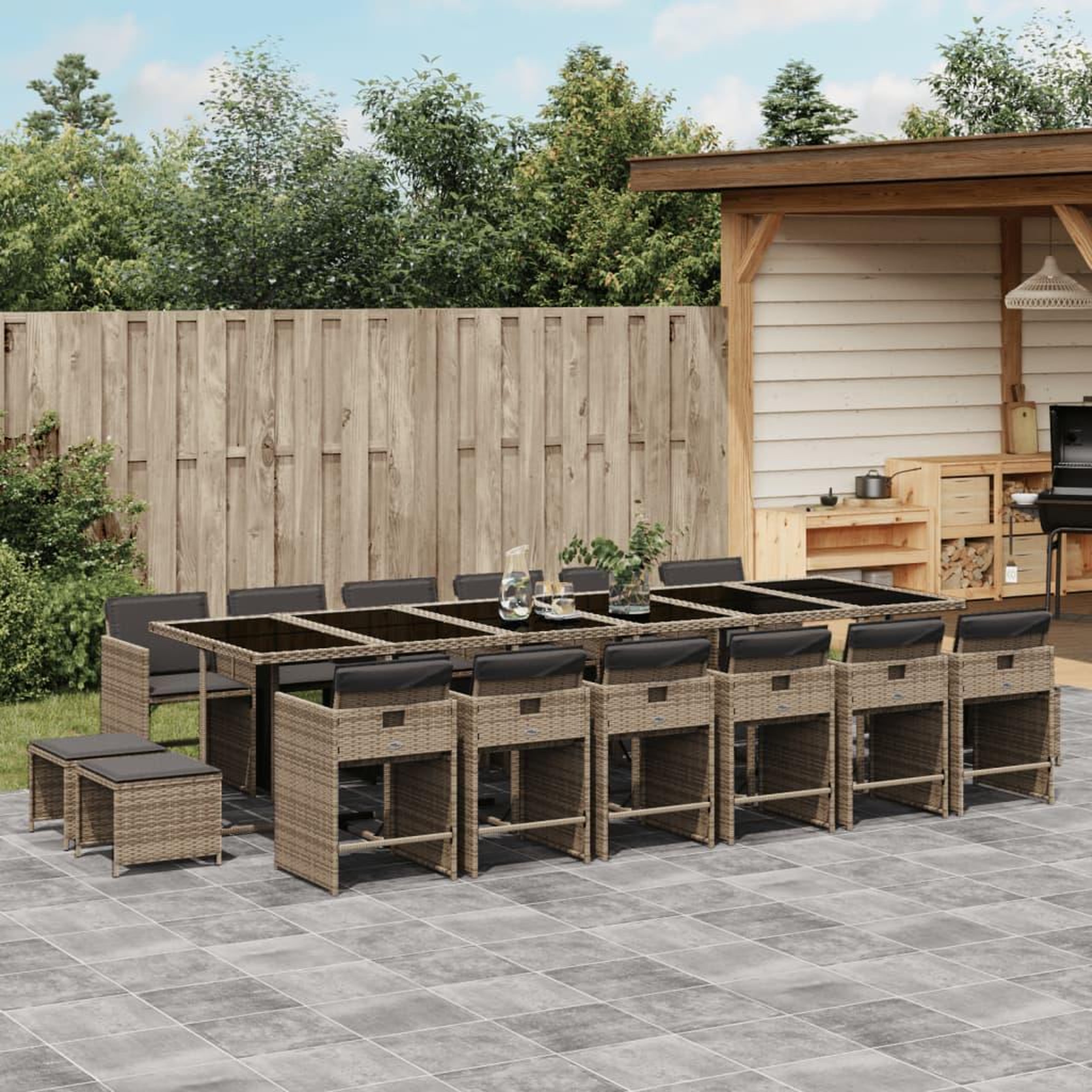 VIDAXL Ensemble a manger de jardin 17 pcs et coussins resine tressee