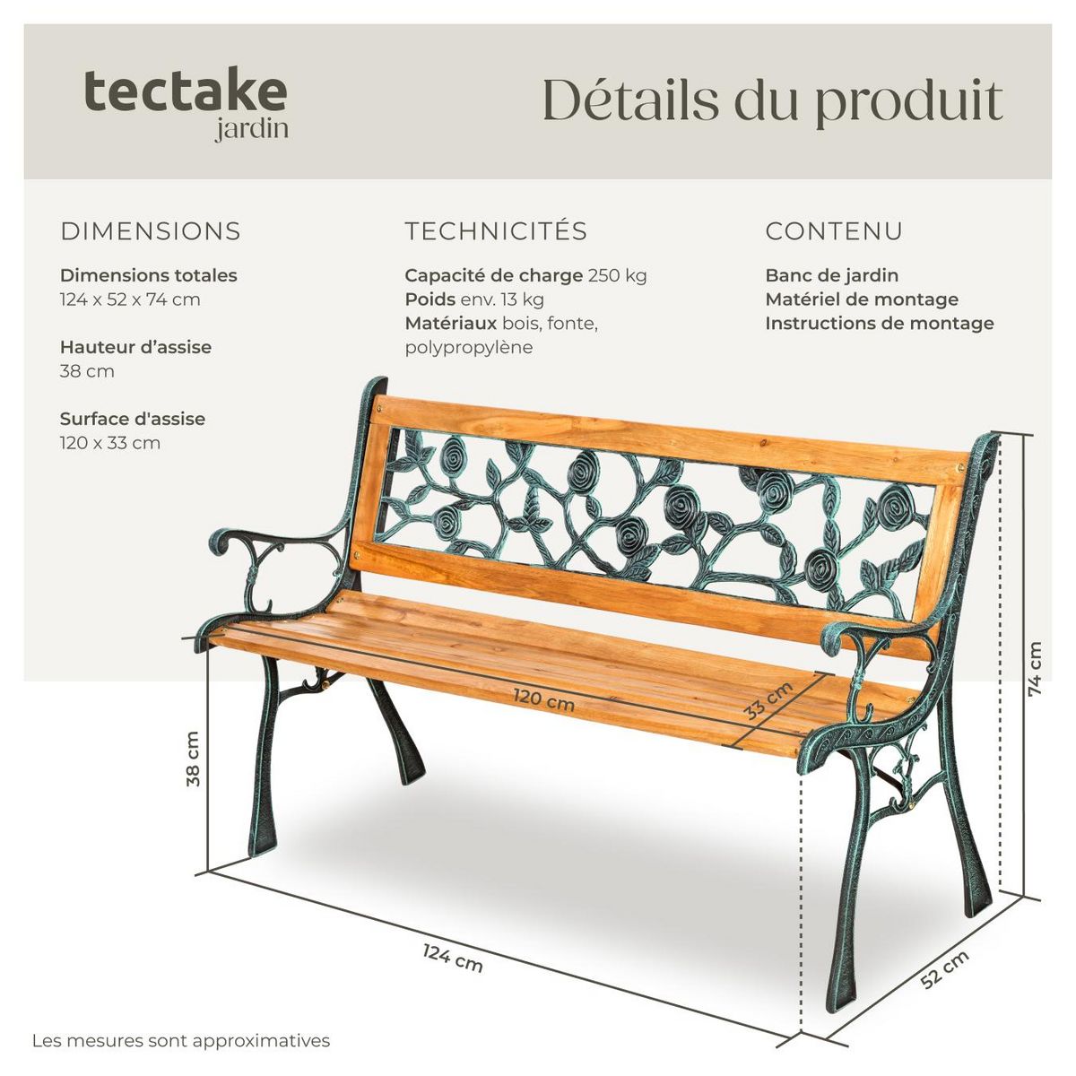 tectake Banc de jardin 2 places