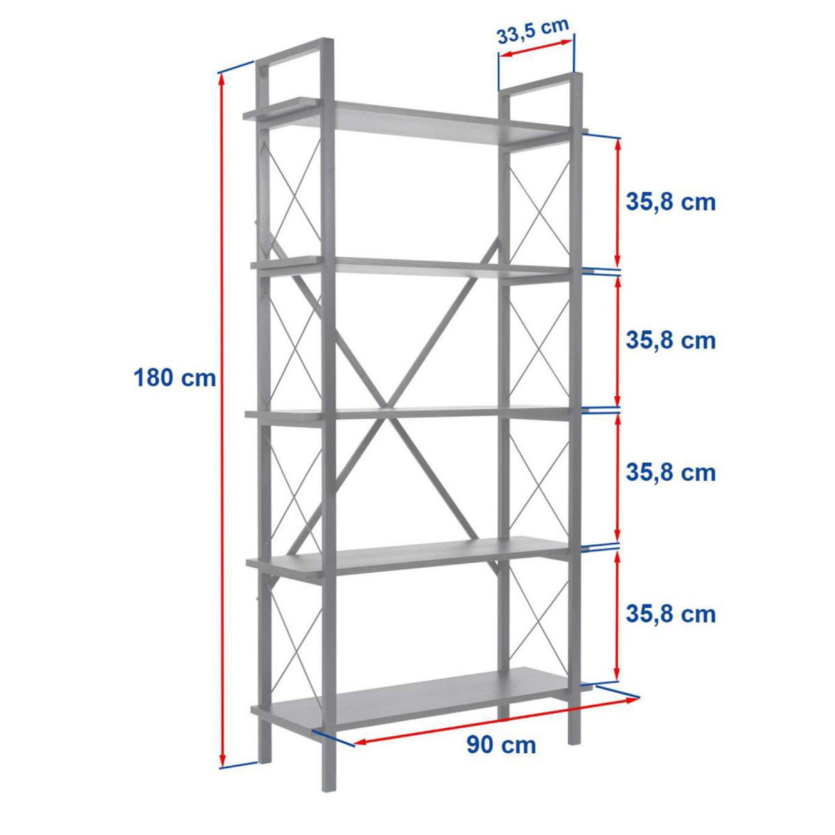CONCEPT USINE Etagère moderne 5 espaces de rangement bois et métal 180cm ELYSIAN