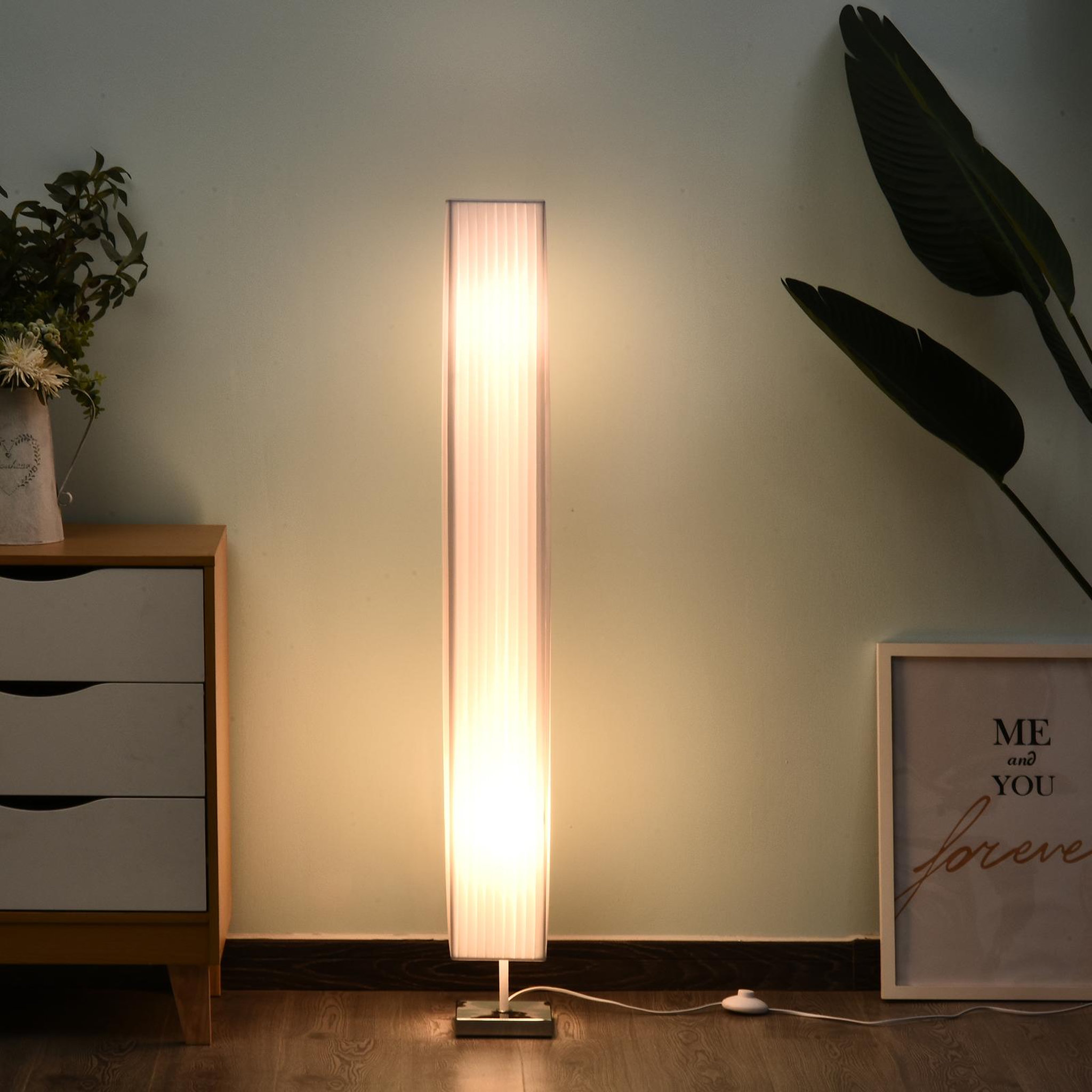 Voir la diapositive 2 : HOMCOM Lampe lampadaire colonne sur pied moderne lumière tamisée 40 w 14l x 14l x 120h cm inox blanc