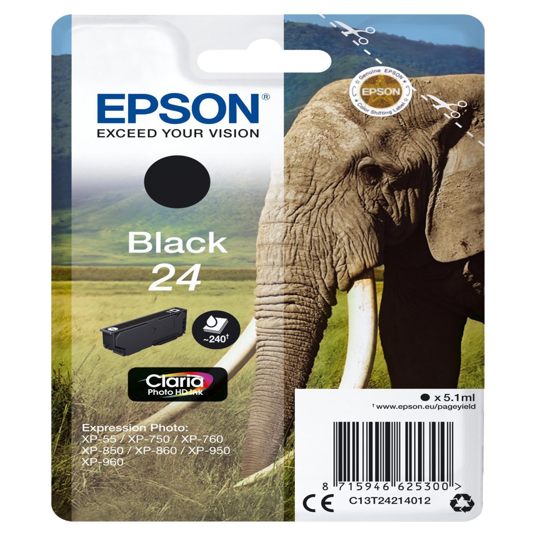Voir la diapositive 2 : Epson Cartouche d'encre originale t2421 noire série éléphant - c13t24214010