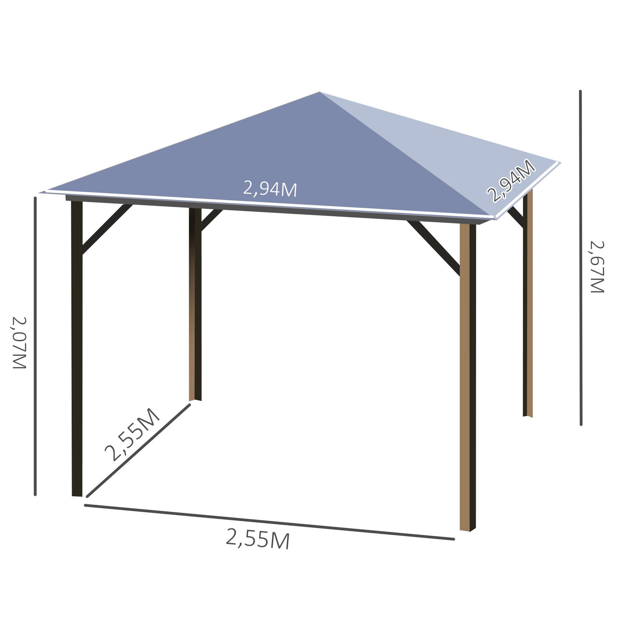 Voir la diapositive 3 : OUTSUNNY Pavillon de jardin tonnelle toit rigide polycarbonate dim. 2,94L x 2,94l x 2,67H m 4 parois latérales anti-UV moustiquaires structure aluminium beige