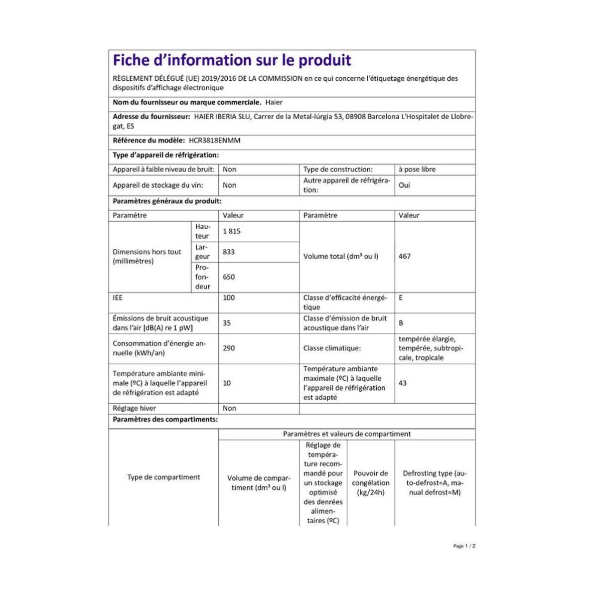 HAIER Réfrigérateur américain 83cm 467l nofrost - HCR3818ENMM