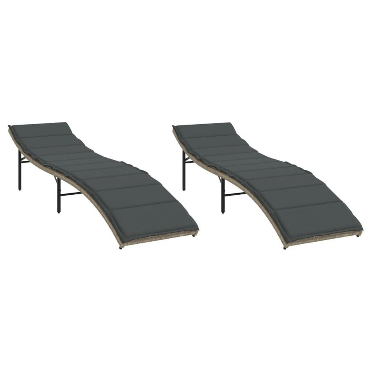 VIDAXL Chaises longues lot de 2 et coussins gris clair resine tressee