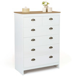 ID MARKET Commode 6 tiroirs ISIS 80 cm blanc et plateau bois