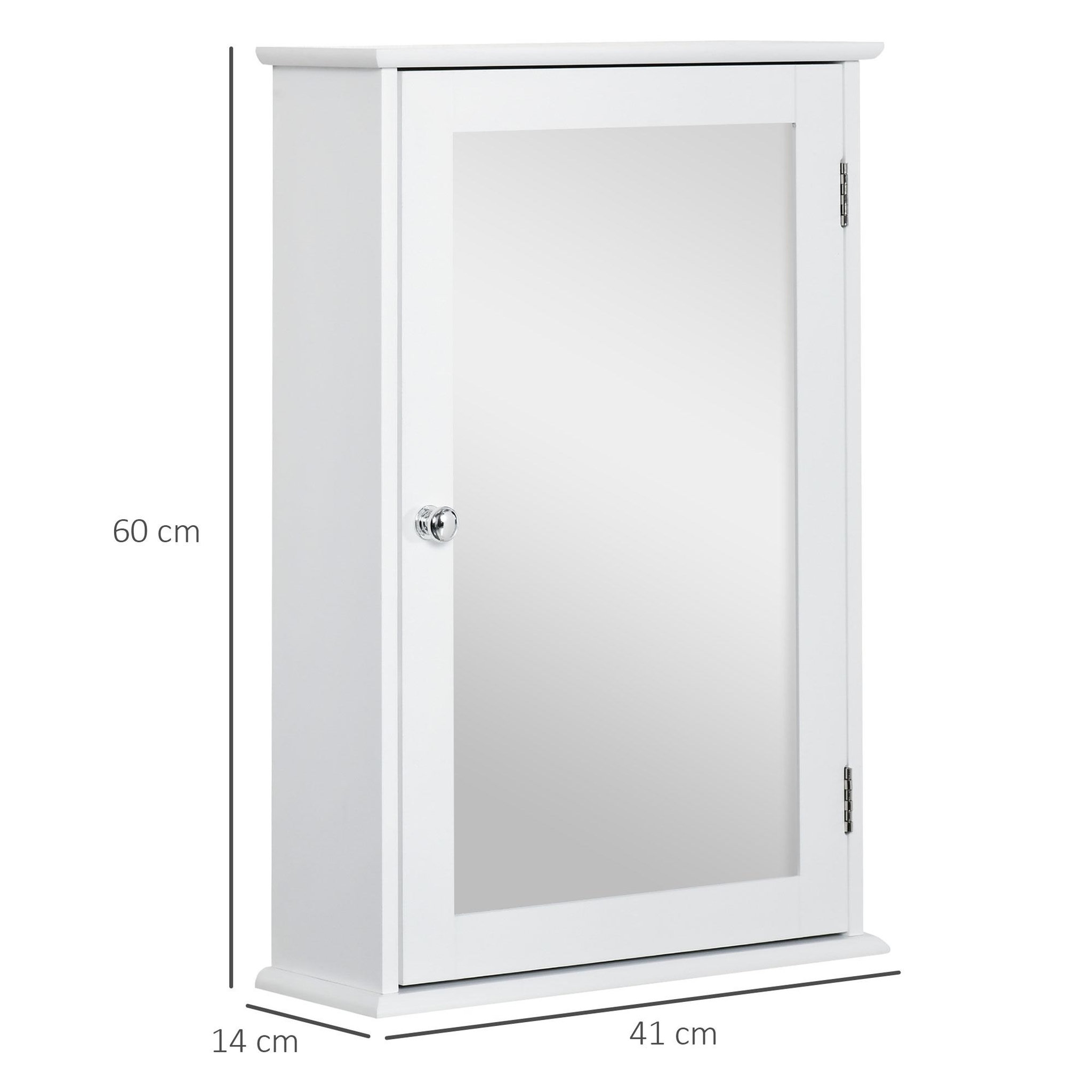 Voir la diapositive 3 : KLEANKIN Armoire murale de salle de bain avec miroir - armoire à glace - placard de rangement toilettes - 1 porte, 2 étagères - verre mdf blanc