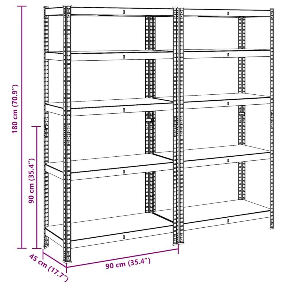 VIDAXL Etagere a 5 niveaux 2 pcs Argente Acier et bois ingenierie