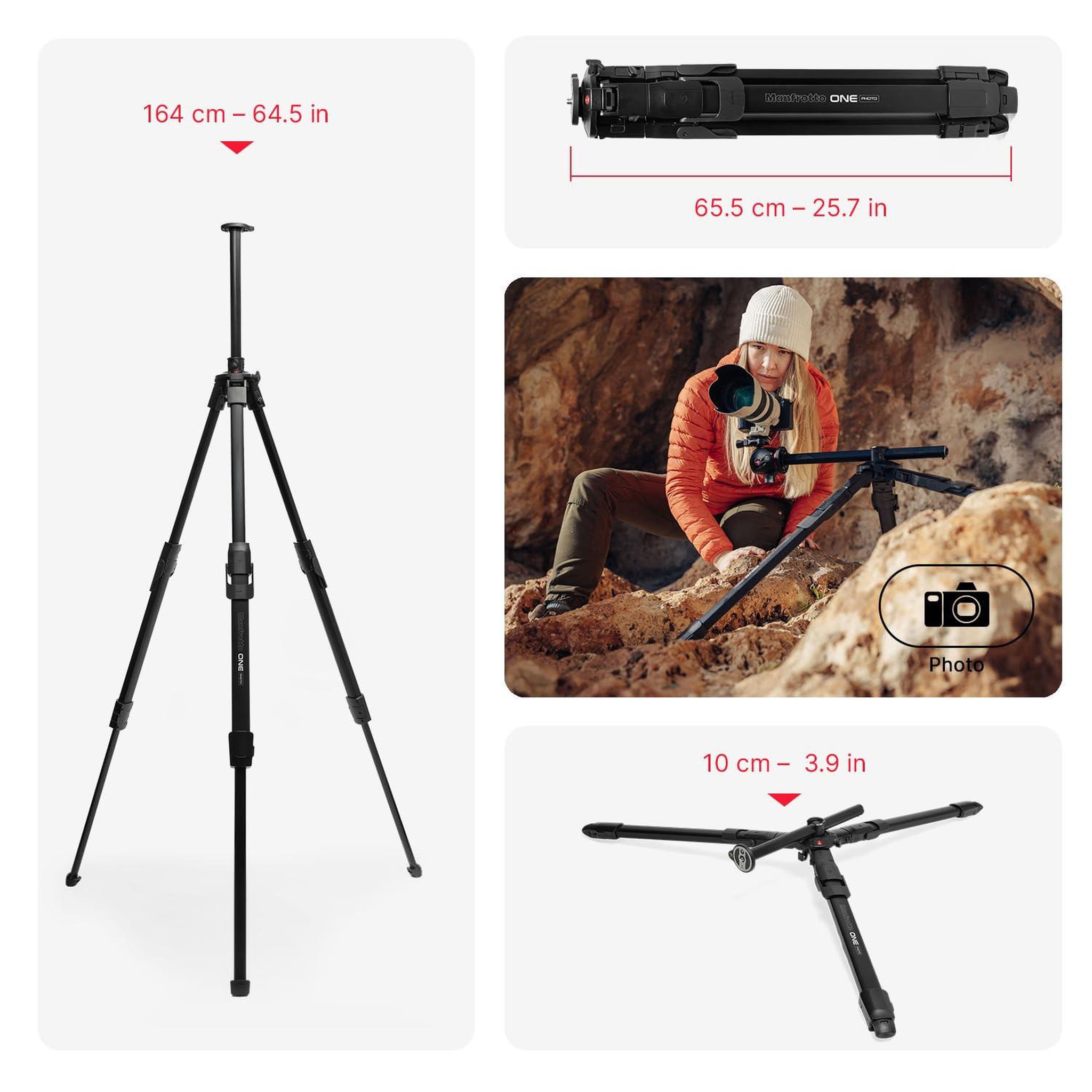 Voir la diapositive 3 : MANFROTTO Trépied manfrotto one photo en aluminium, capacité de charge 12 kg, colonne à 90°, jambes xtend, pieds modulaires, pour appareils photo reflex et hybrides