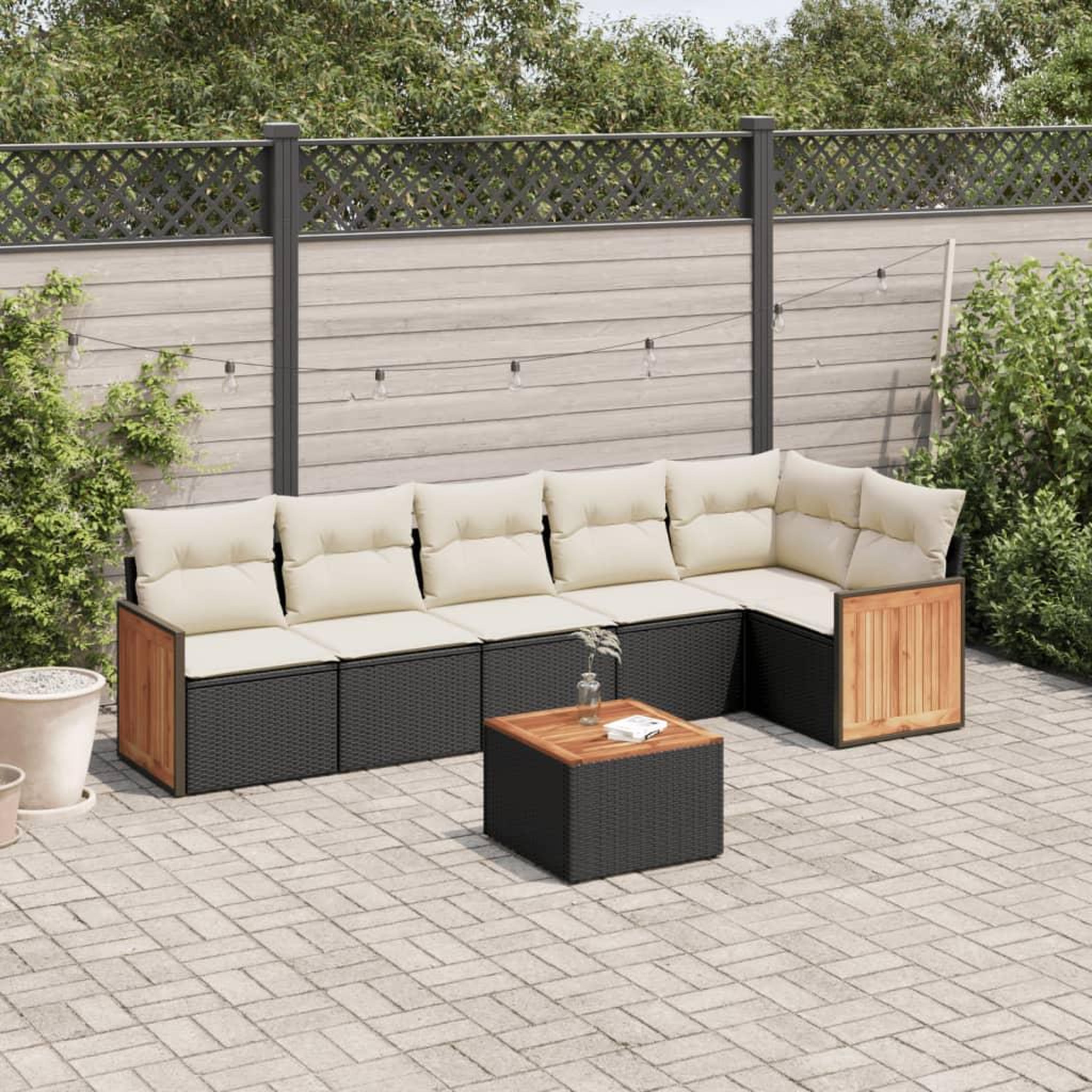 VIDAXL Salon de jardin 7 pcs avec coussins noir resine tressee