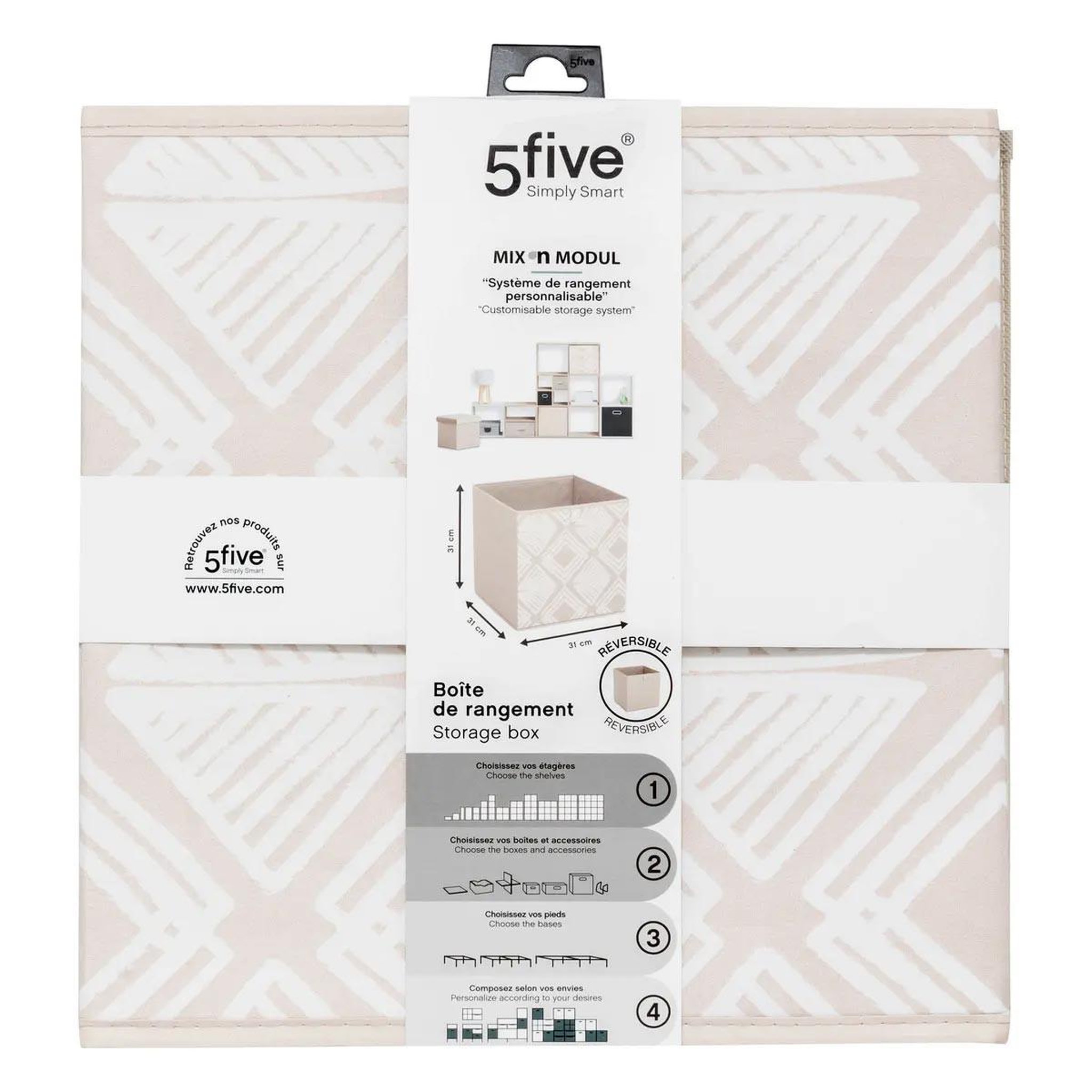 Voir la diapositive 3 : FIVE Boîte de rangement réversible  bohema  31x31cm beige
